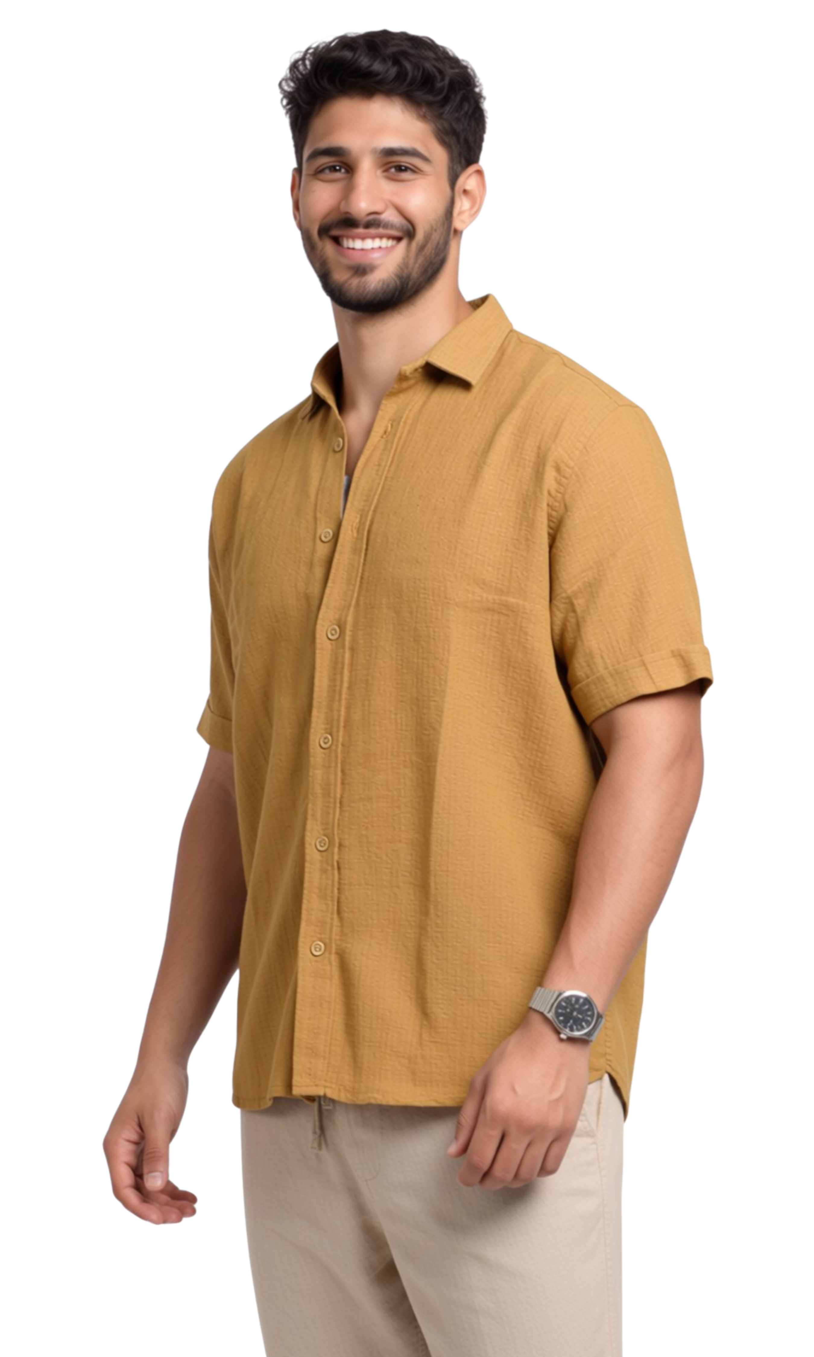 Men Regular Fit Shirt with Spread-Collar (Brown)