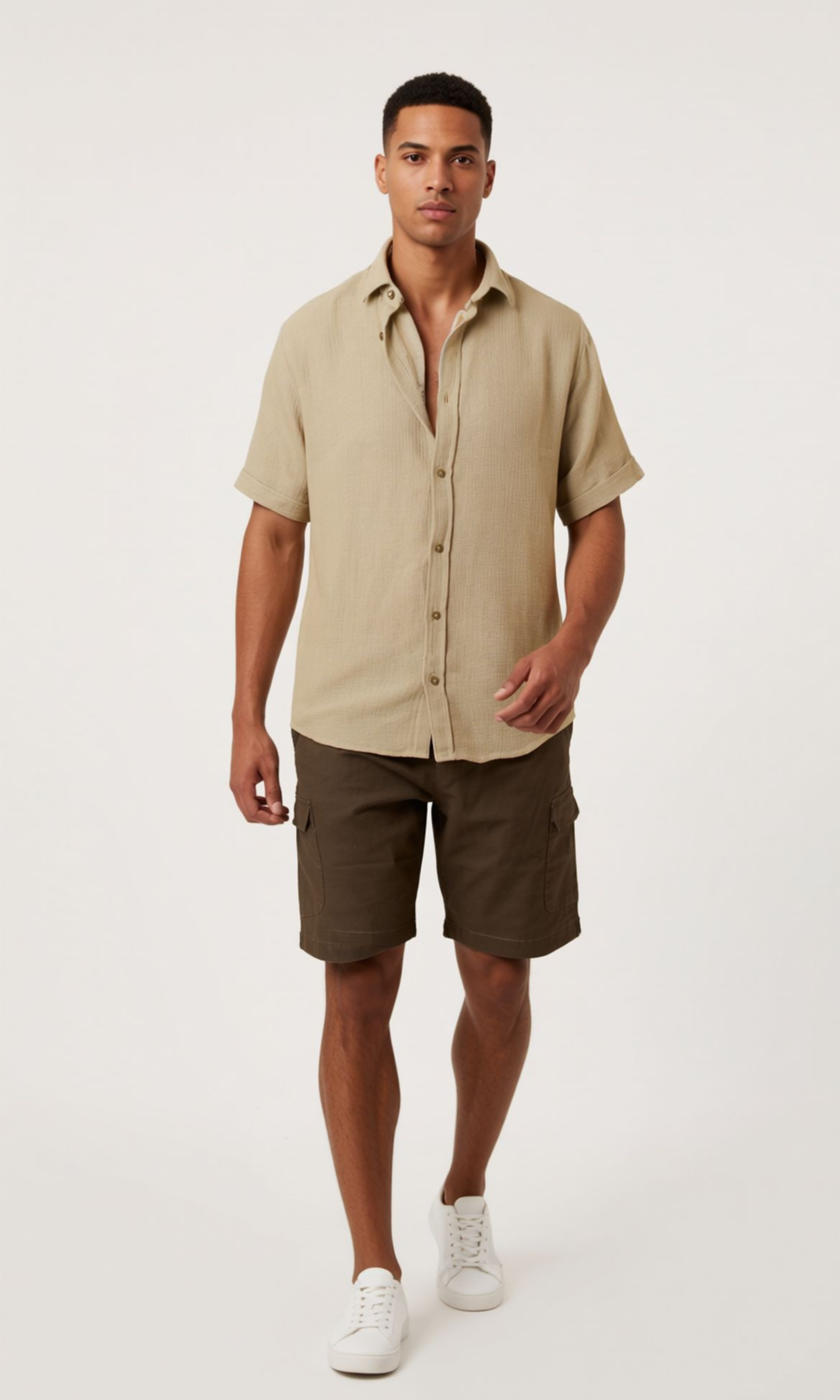 Men Regular Fit Shirt with Spread-Collar (Light Oil Green)