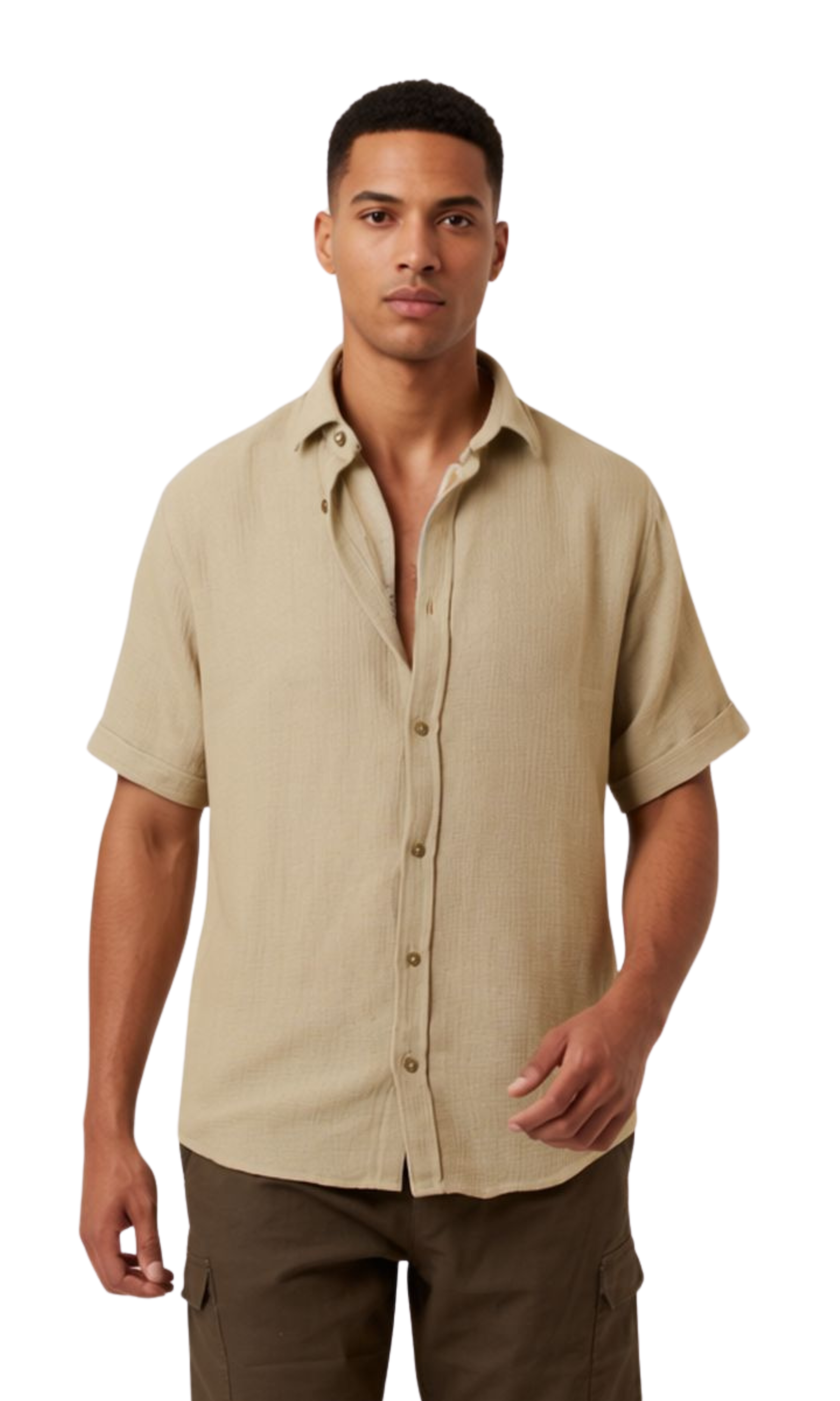 Men Regular Fit Shirt with Spread-Collar (Light Oil Green)