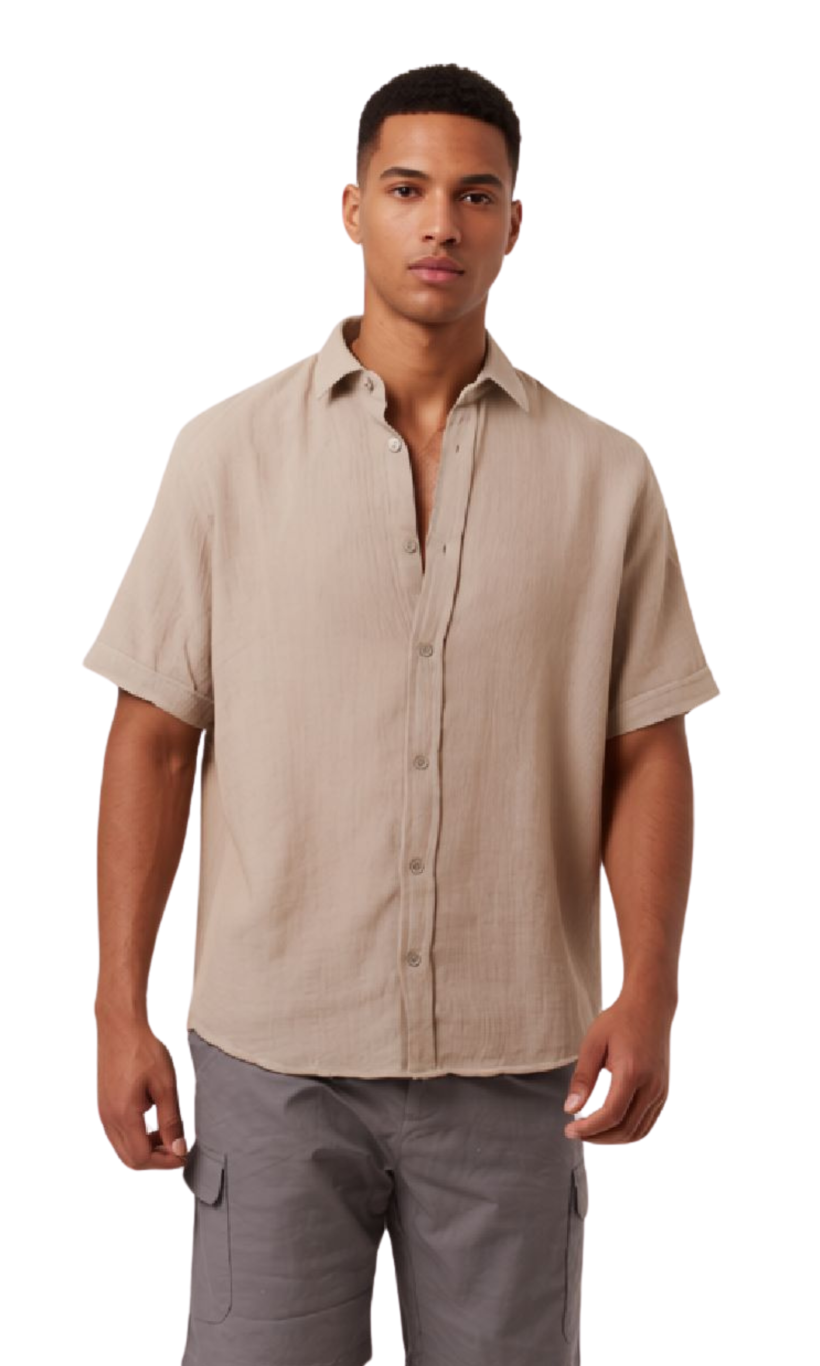 Men Regular Fit Shirt with Spread-Collar (Grey)