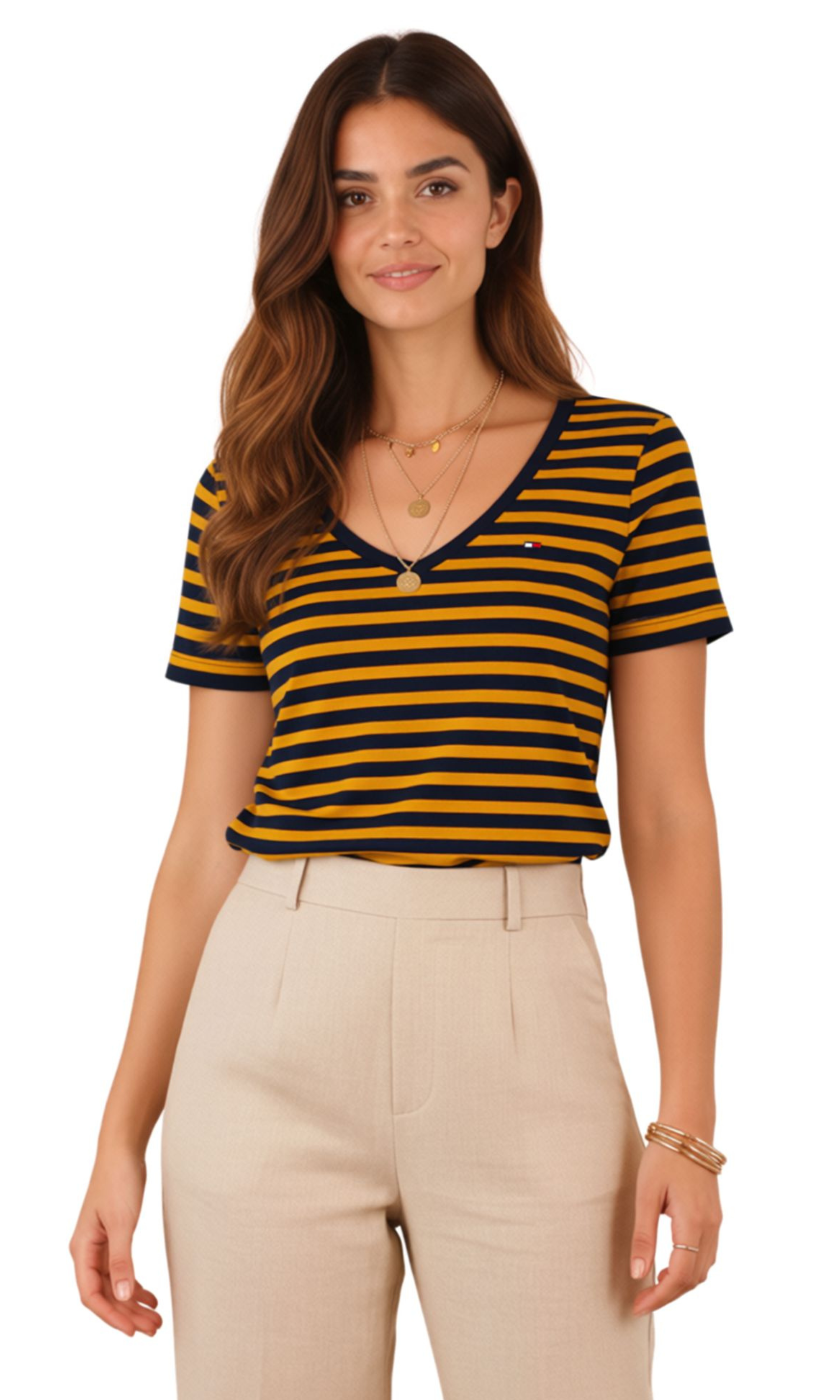 Women Striped Classic V-neck T-Shirt