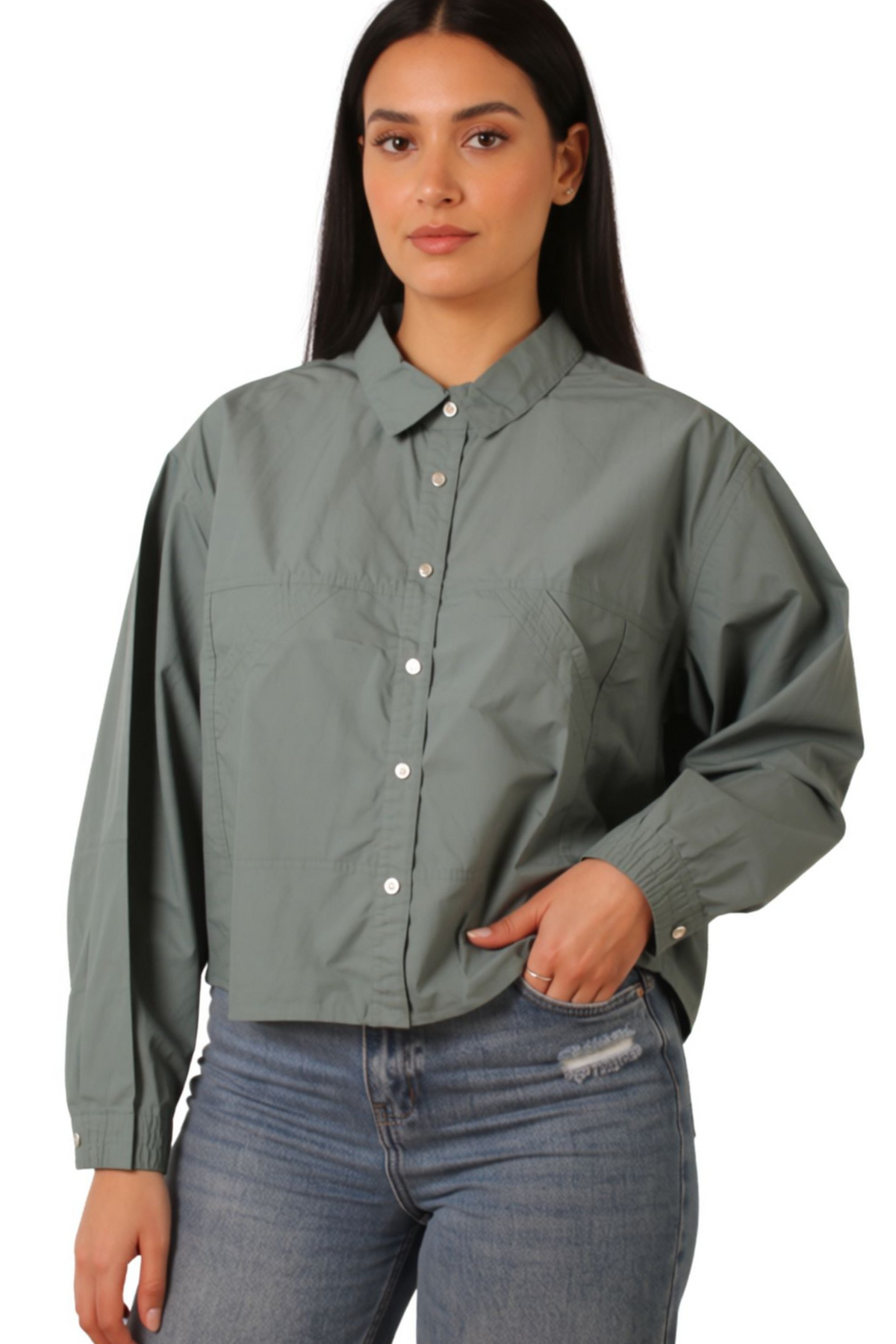 Women Cropped Shirt - Front Pockets