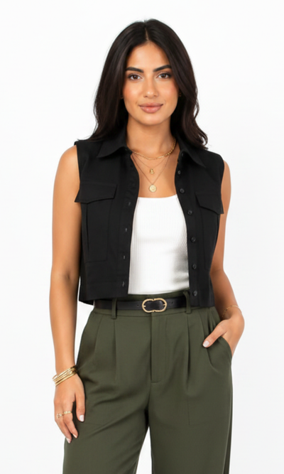 Women Sleeveless Crop Shirt Oversized