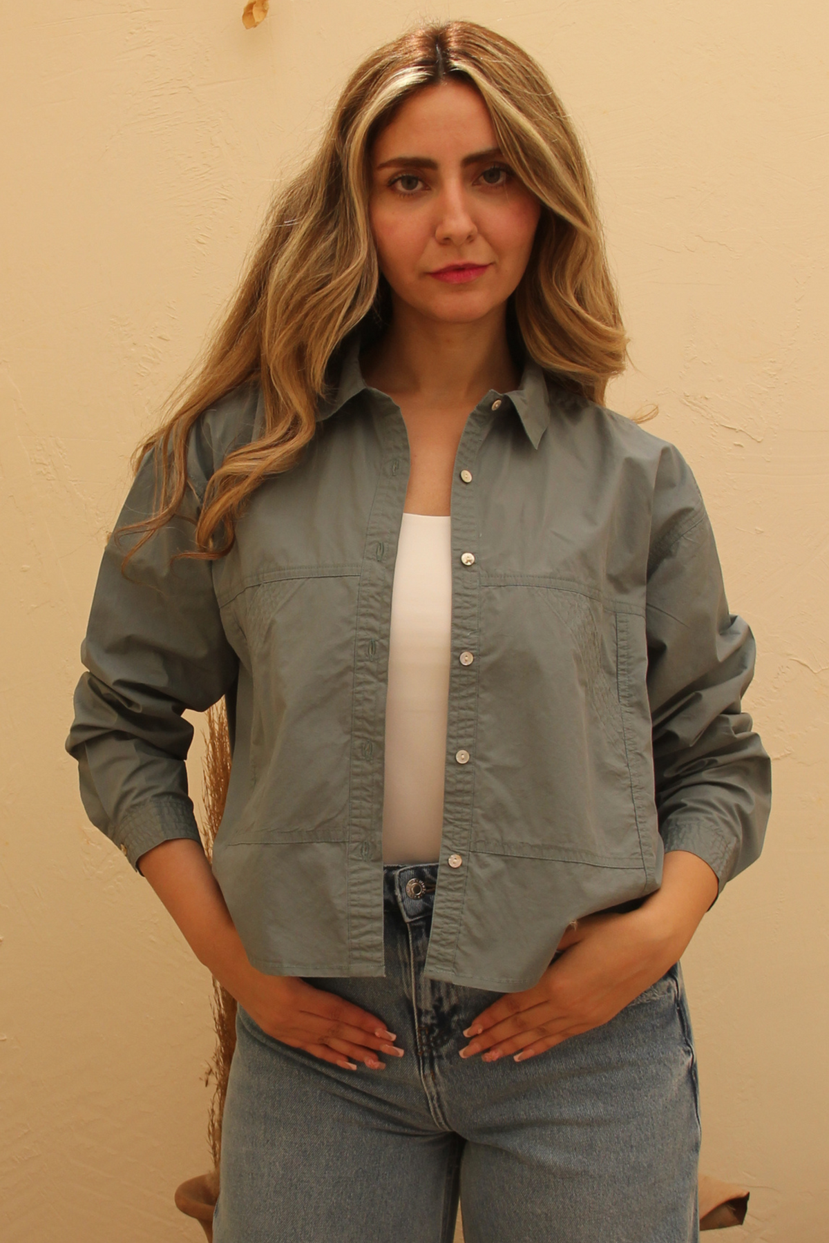 Women Cropped Shirt - Front Pockets