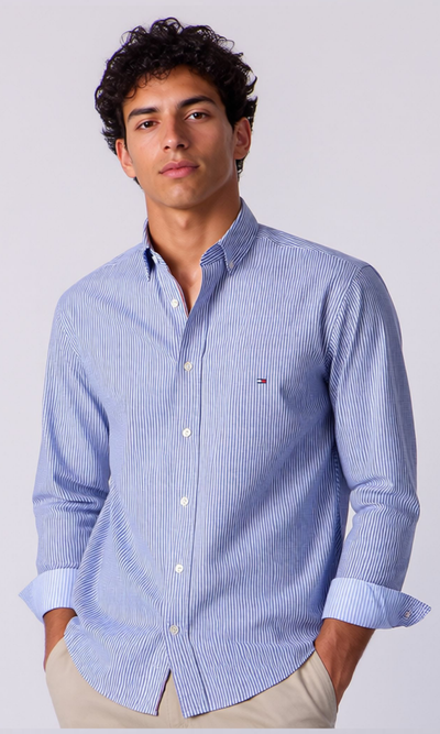 Men Striped Oxford Shirt With Button-Down Collar