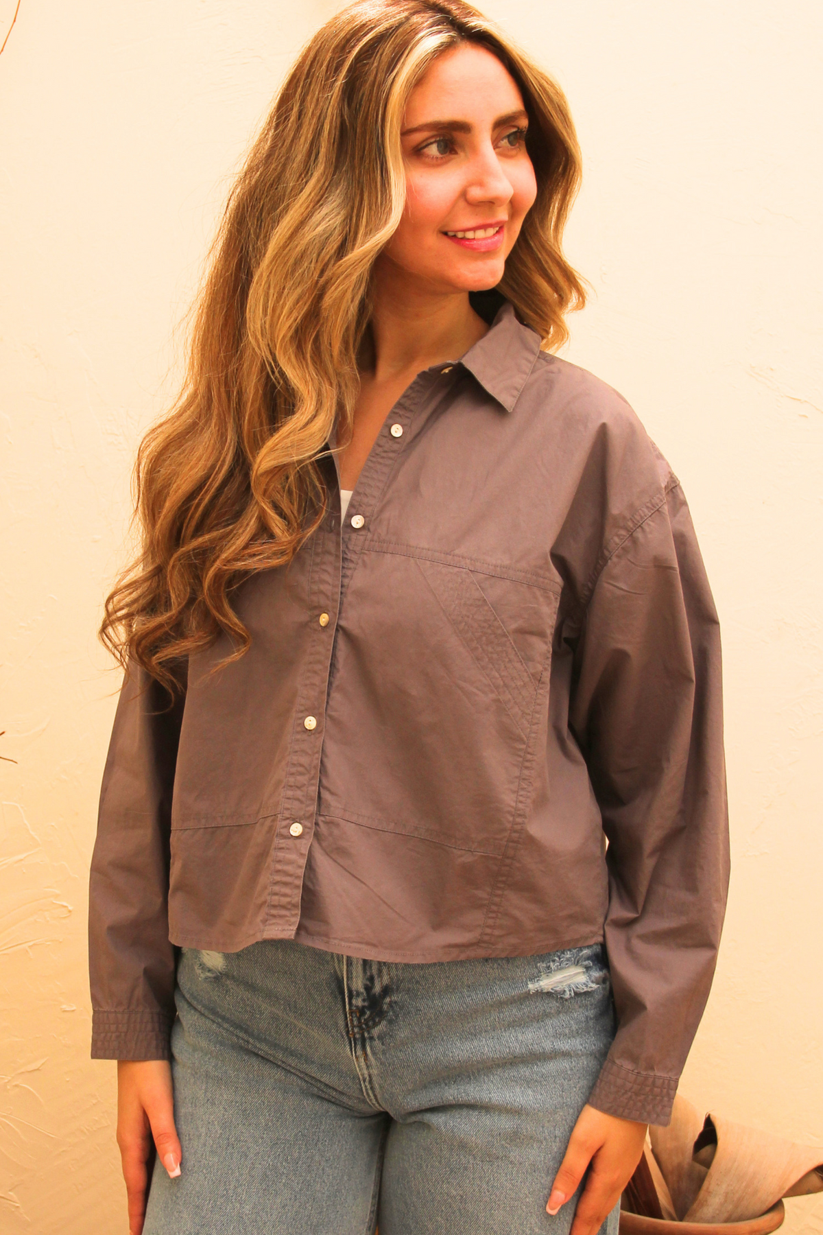 Women Cropped Shirt - Front Pockets