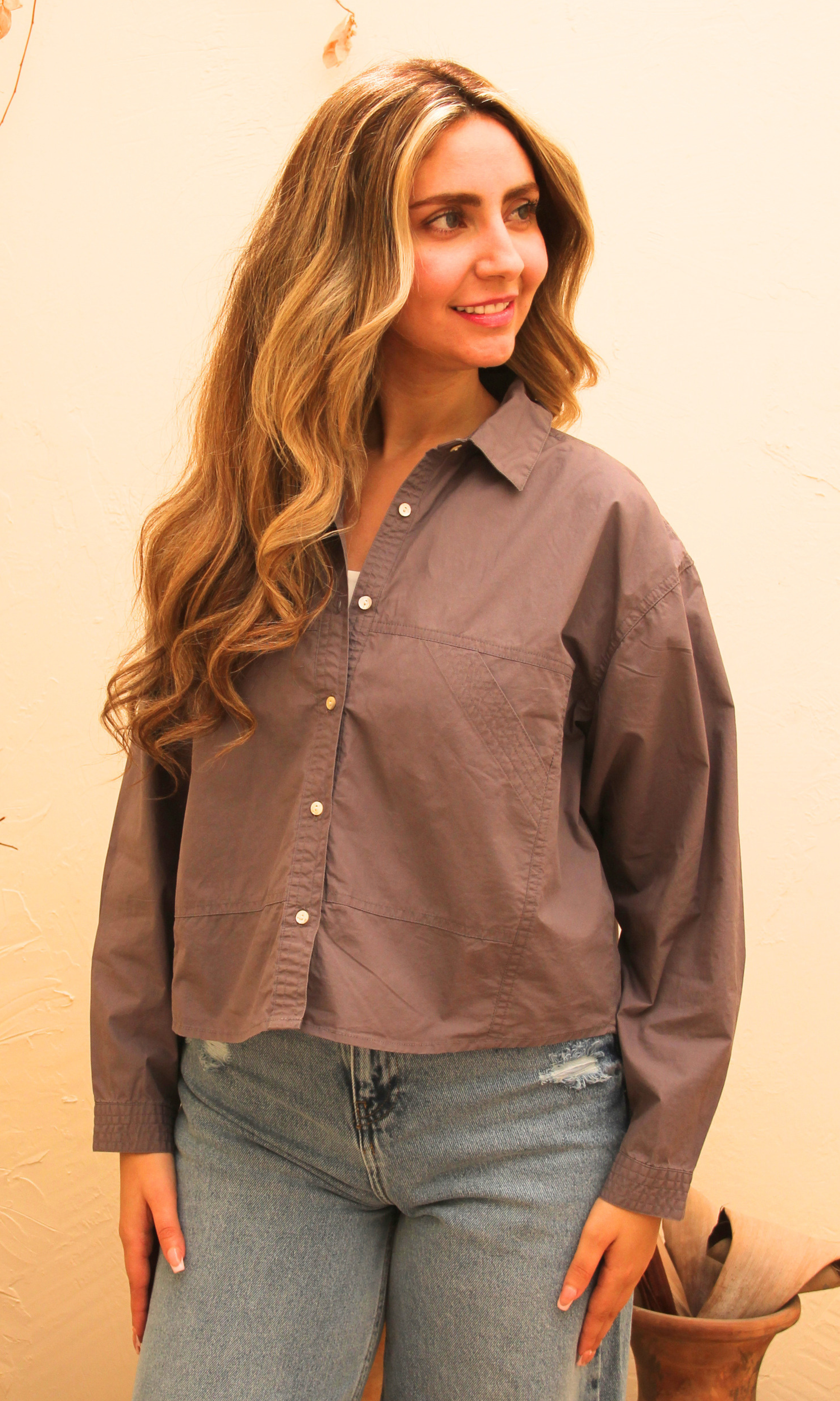 Women Cropped Shirt - Front Pockets