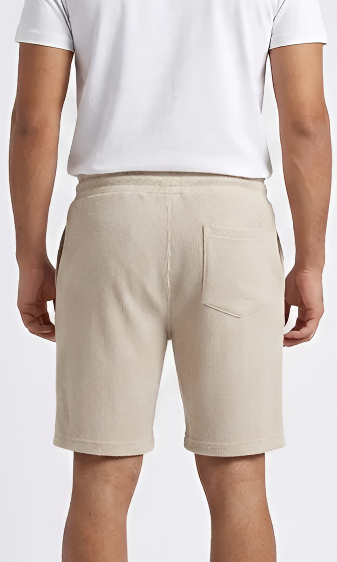 Men Waffle-Knit Shorts Elastic Waistband (Beige)