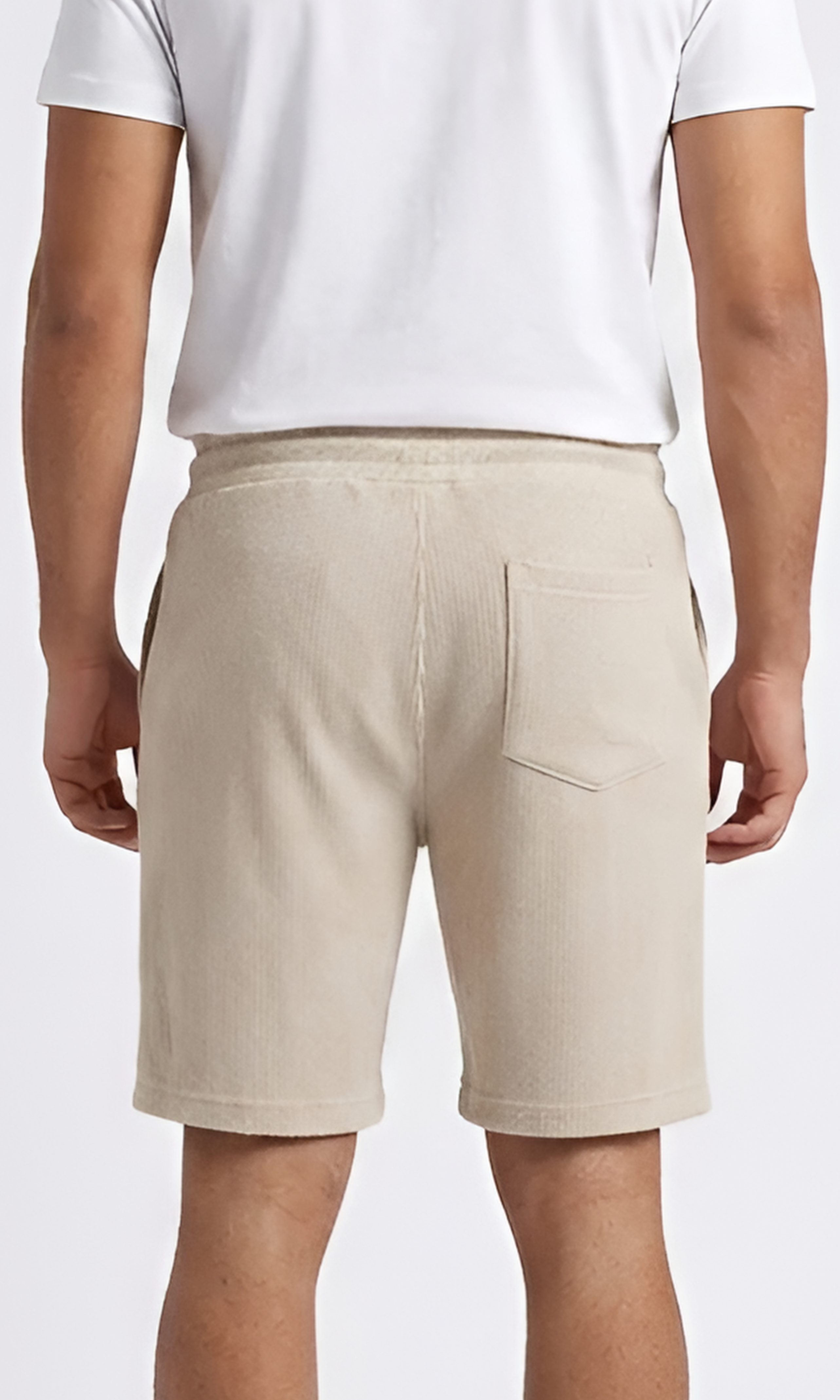 Men Waffle-Knit Shorts Elastic Waistband (Beige)