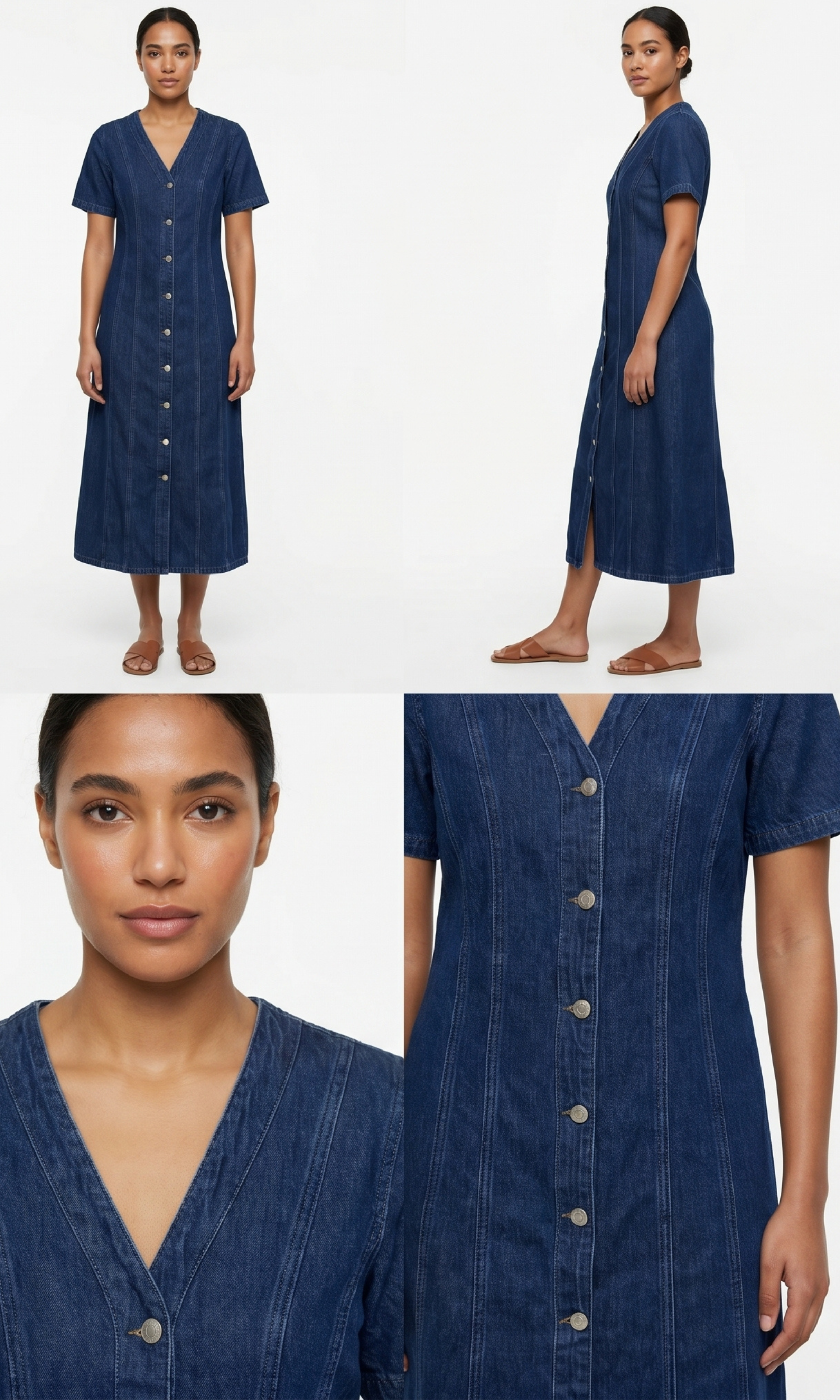Women Front Button Denim Maxi Dress