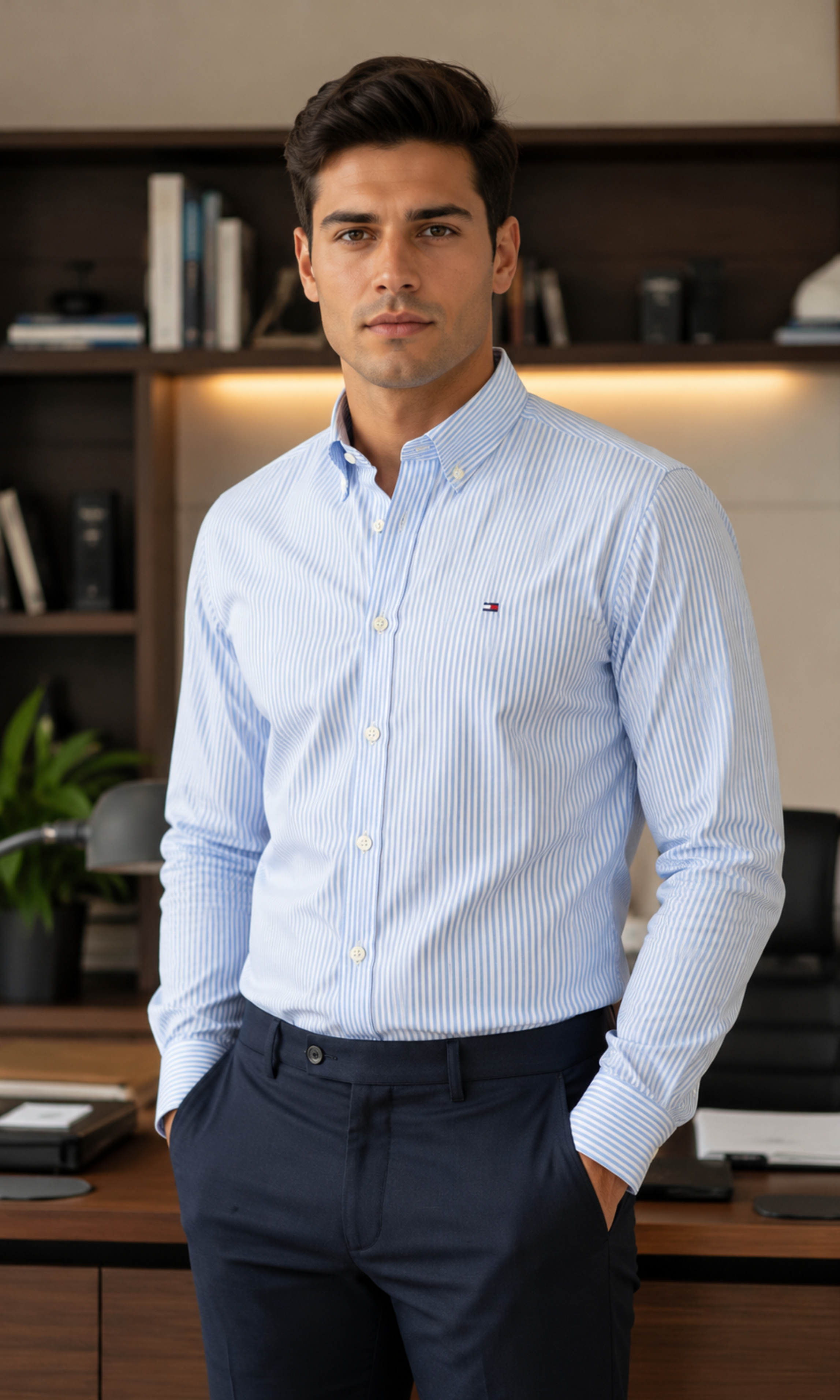 Men Striped Oxford Shirt With Button-Down Collar