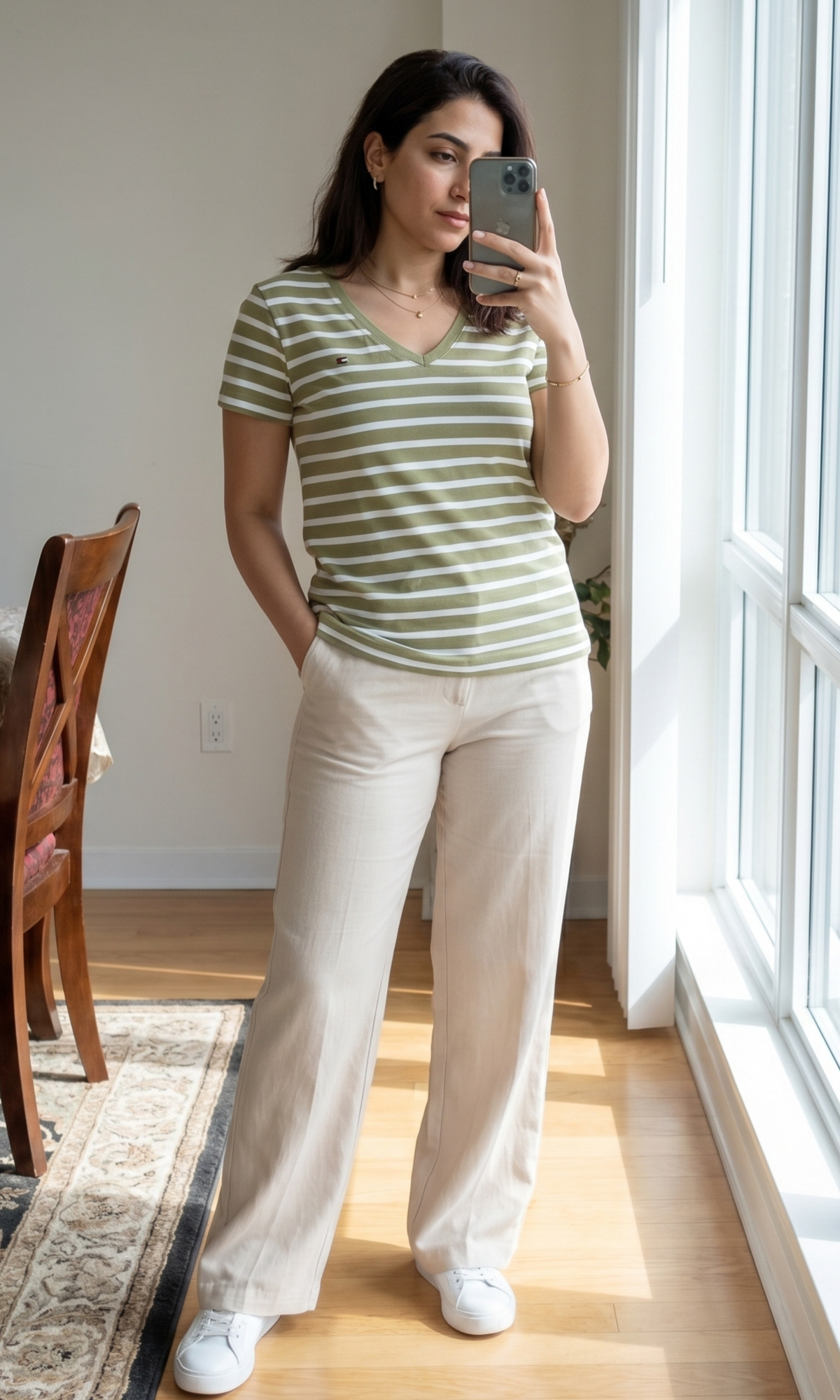 Women Striped Classic V-neck T-Shirt