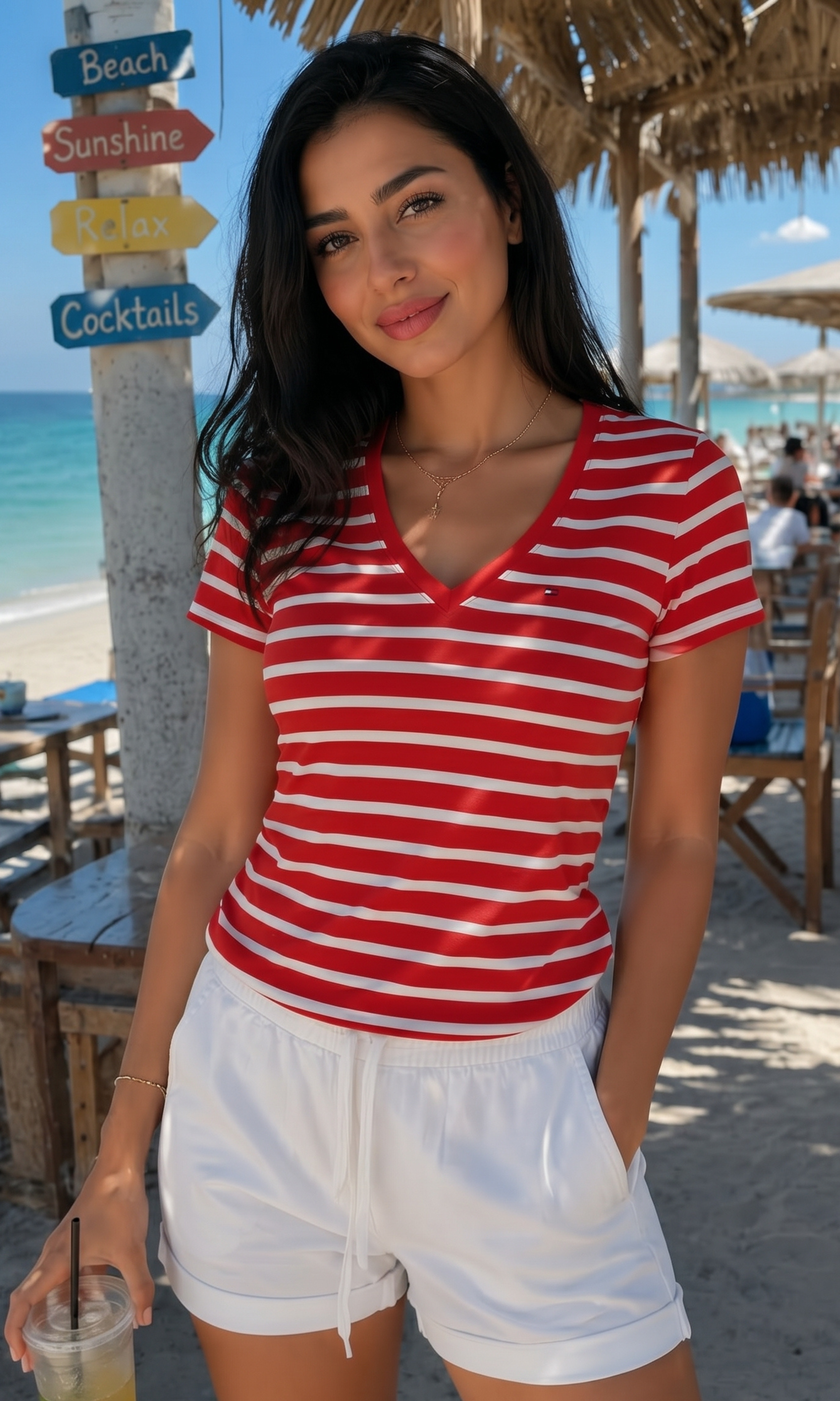 Women Striped Classic V-neck T-Shirt