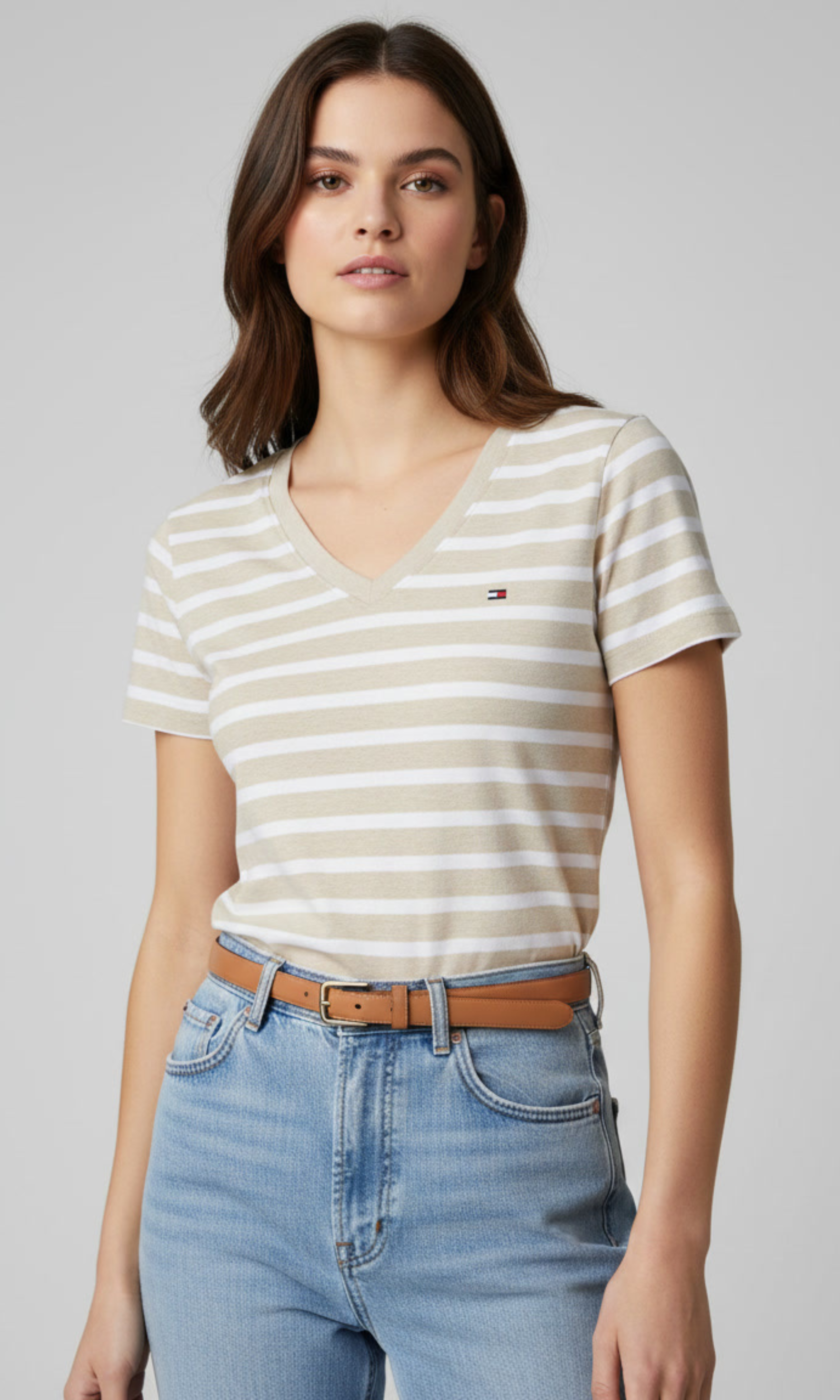 Women Striped Classic V-neck T-Shirt