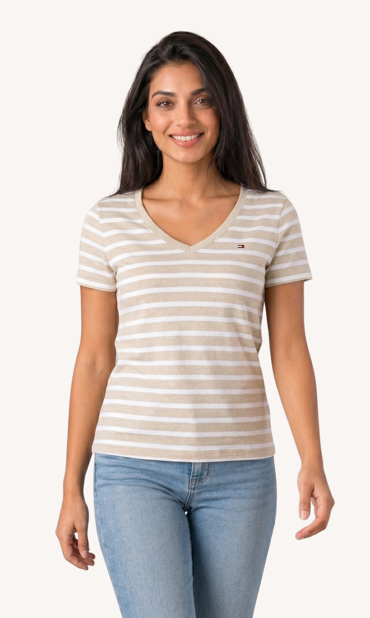 Women Striped Classic V-neck T-Shirt