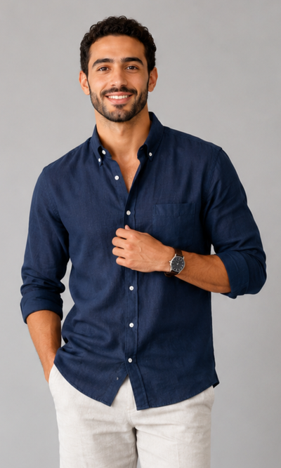 NEW-NUT-Men Linen Long Sleeve Shirt
