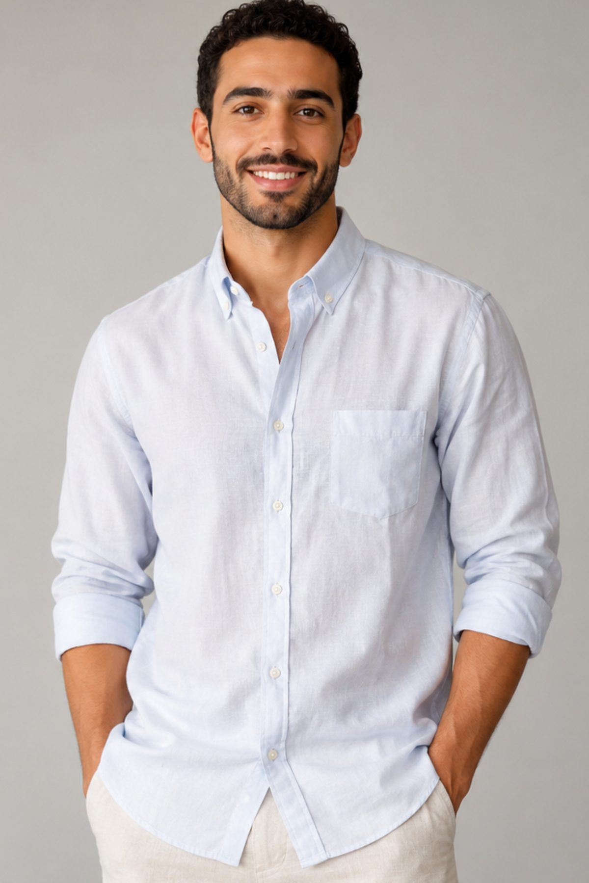 NEW-Men Linen Long Sleeve Shirt
