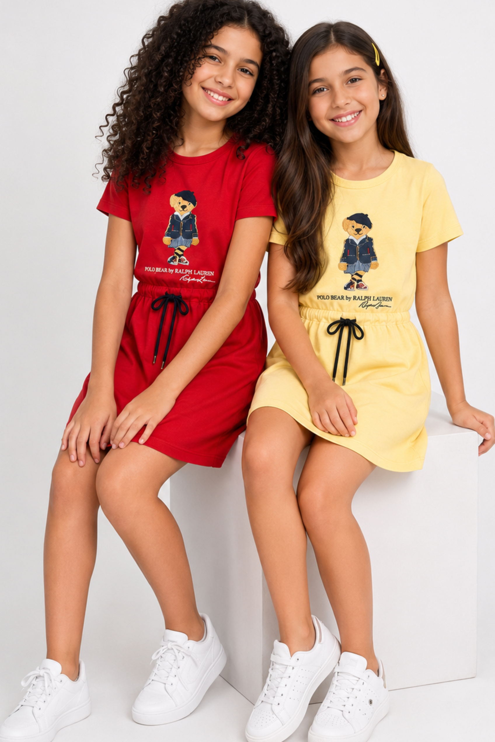 Girls' bear print cotton dress, product photo