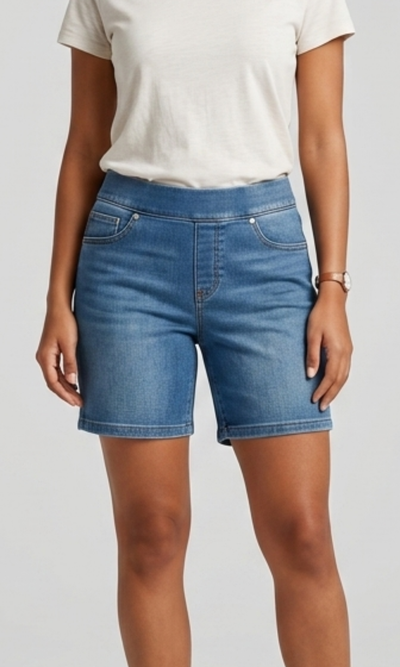 Women Elastic Waist Denim Shorts