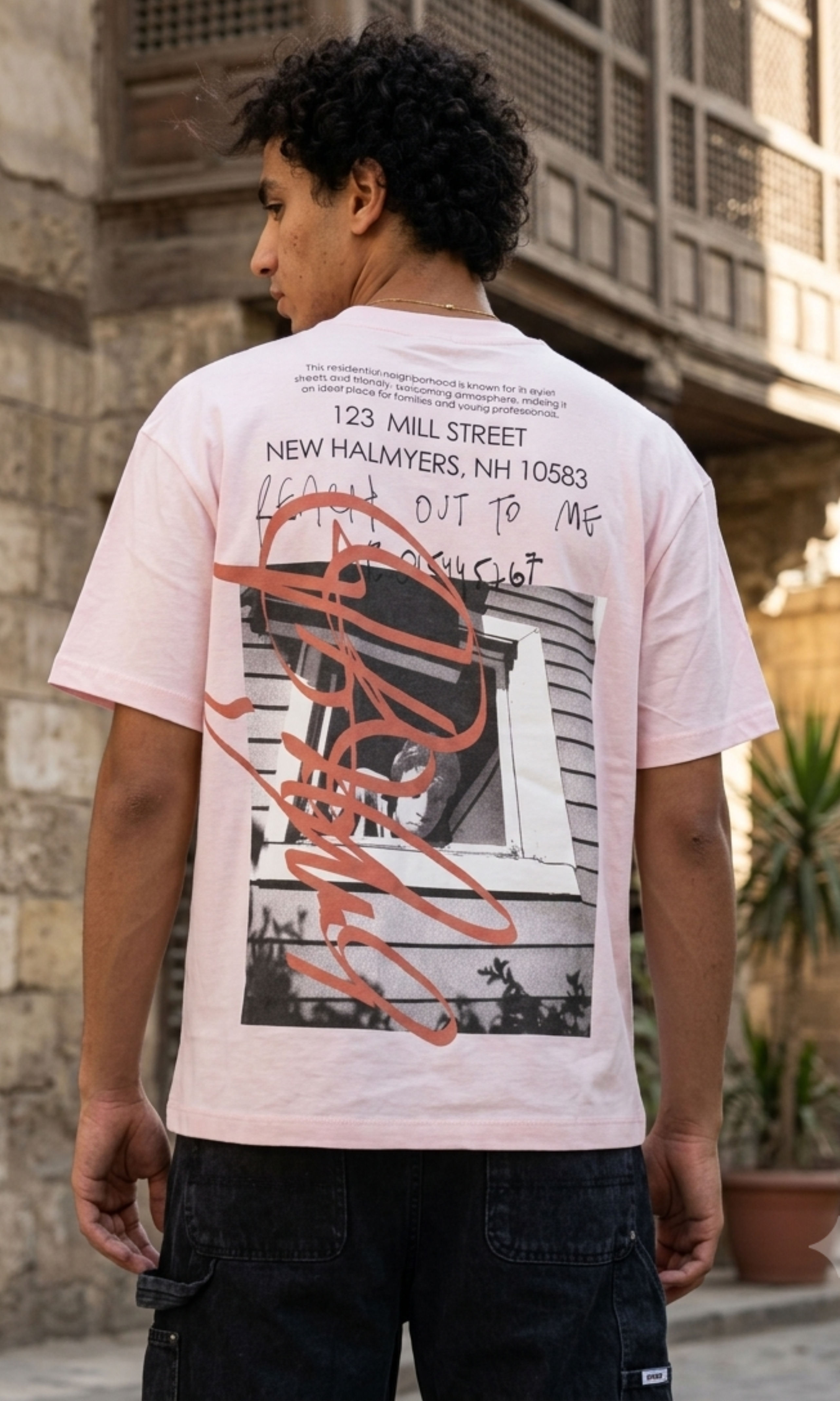 Men Oversized Boxy T-Shirt Star (Pink)