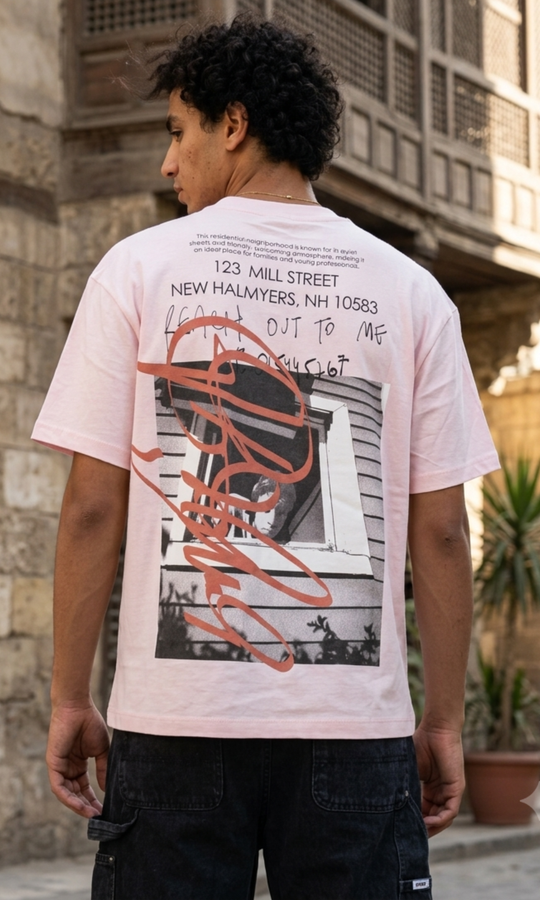 Men Oversized Boxy T-Shirt Star (Pink)