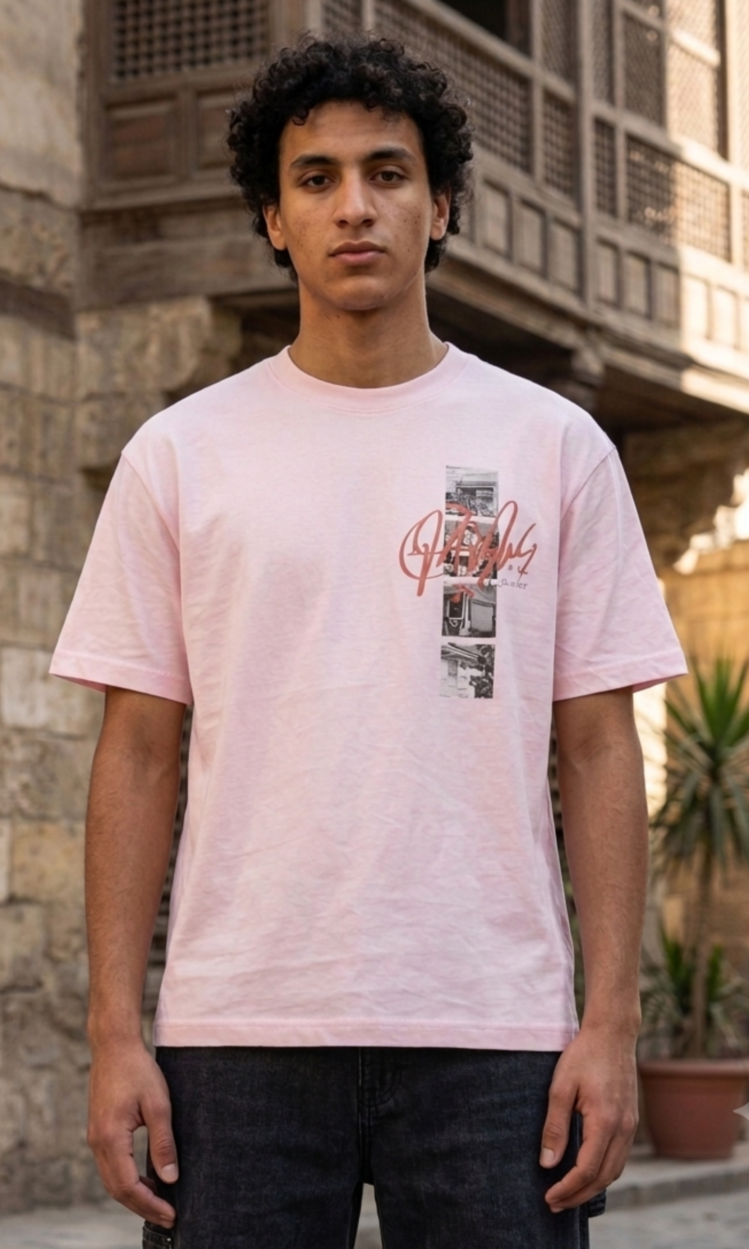 Men Oversized Boxy T-Shirt Star (Pink)