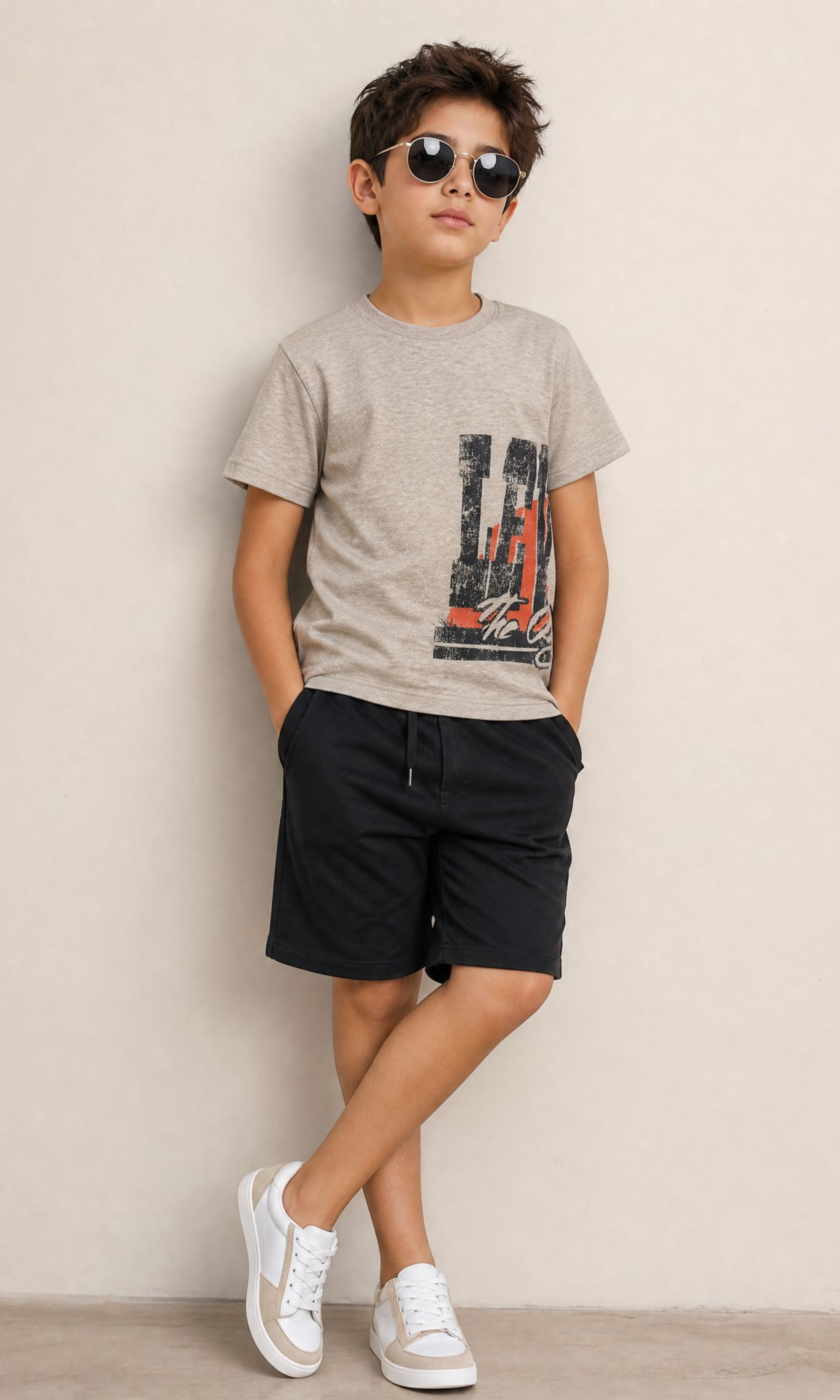 Kids Classic Crew Neck T-Shirt (Side Big Logo-Grey)