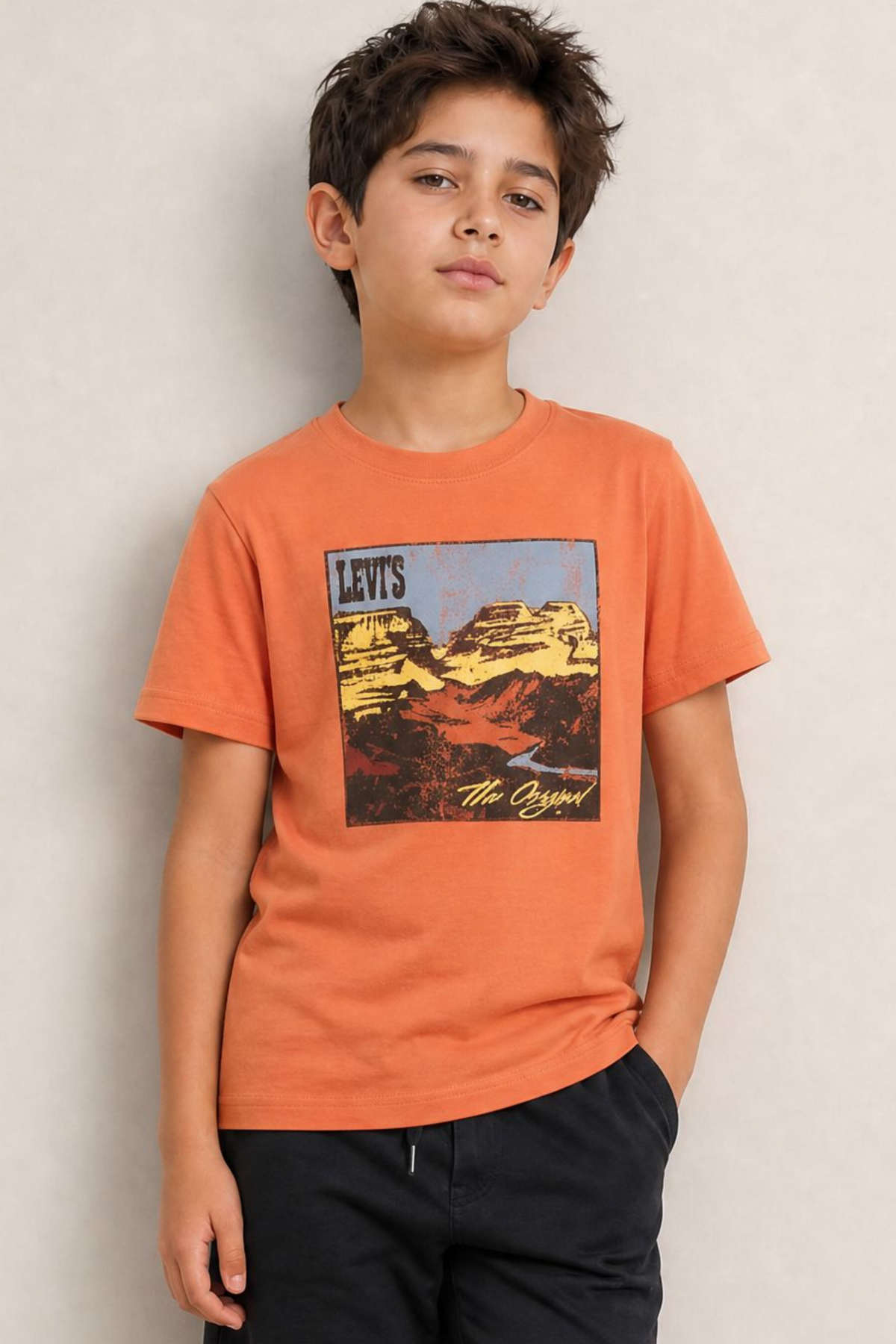Kids Crew Neck T-Shirt (Orange - Big Logo)