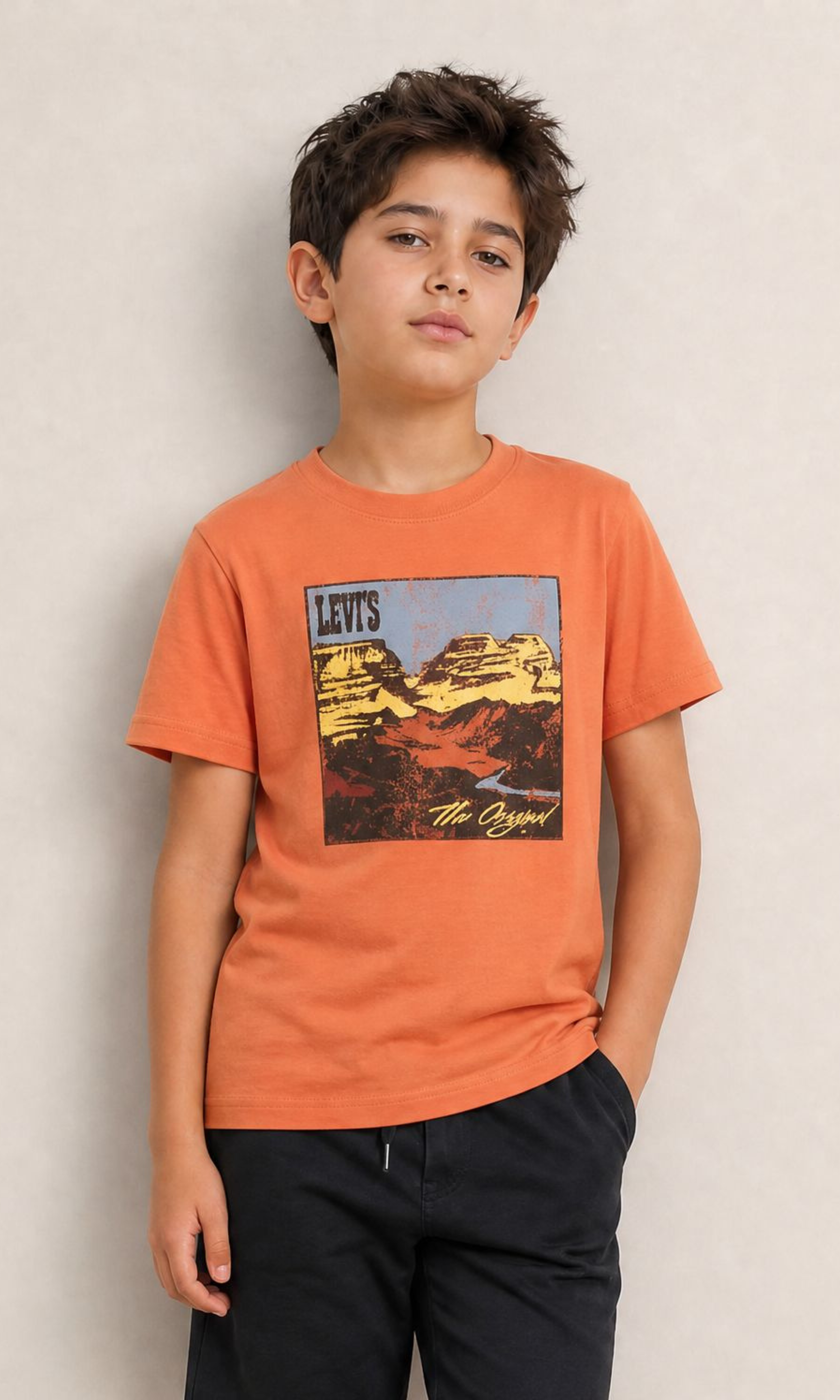 Kids Crew Neck T-Shirt (Orange - Big Logo)