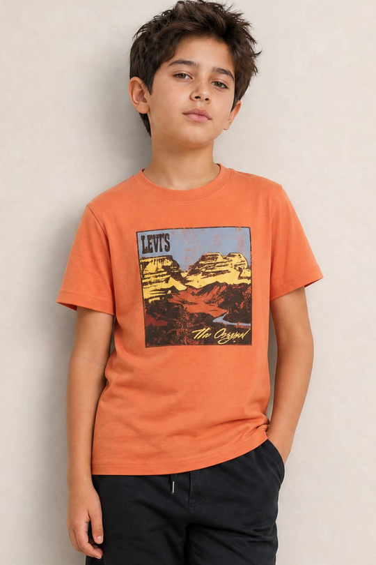 Kids Crew Neck T-Shirt (Orange - Big Logo)