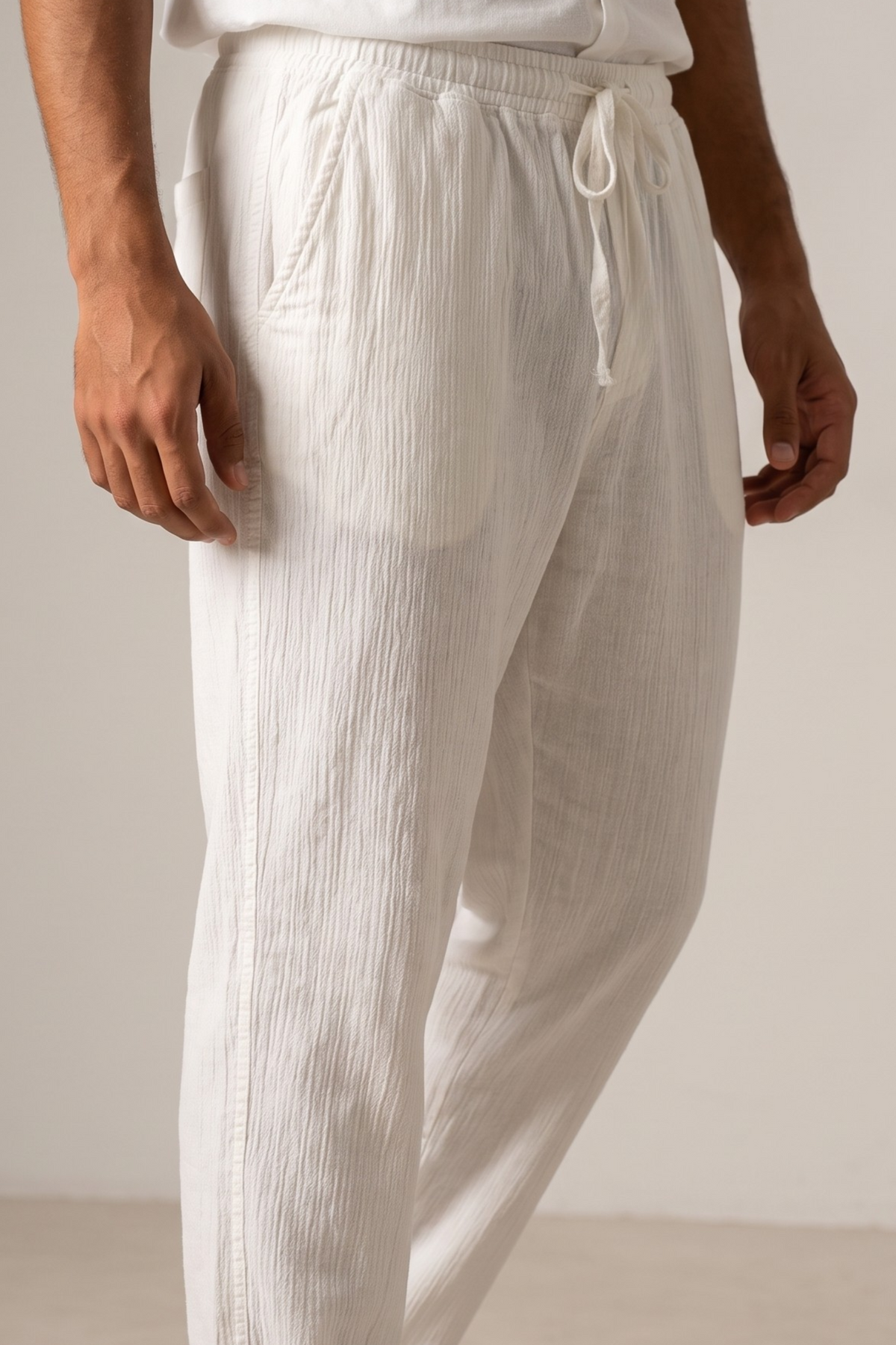 Men Premium Ribbed Linen Pants (Off-White)