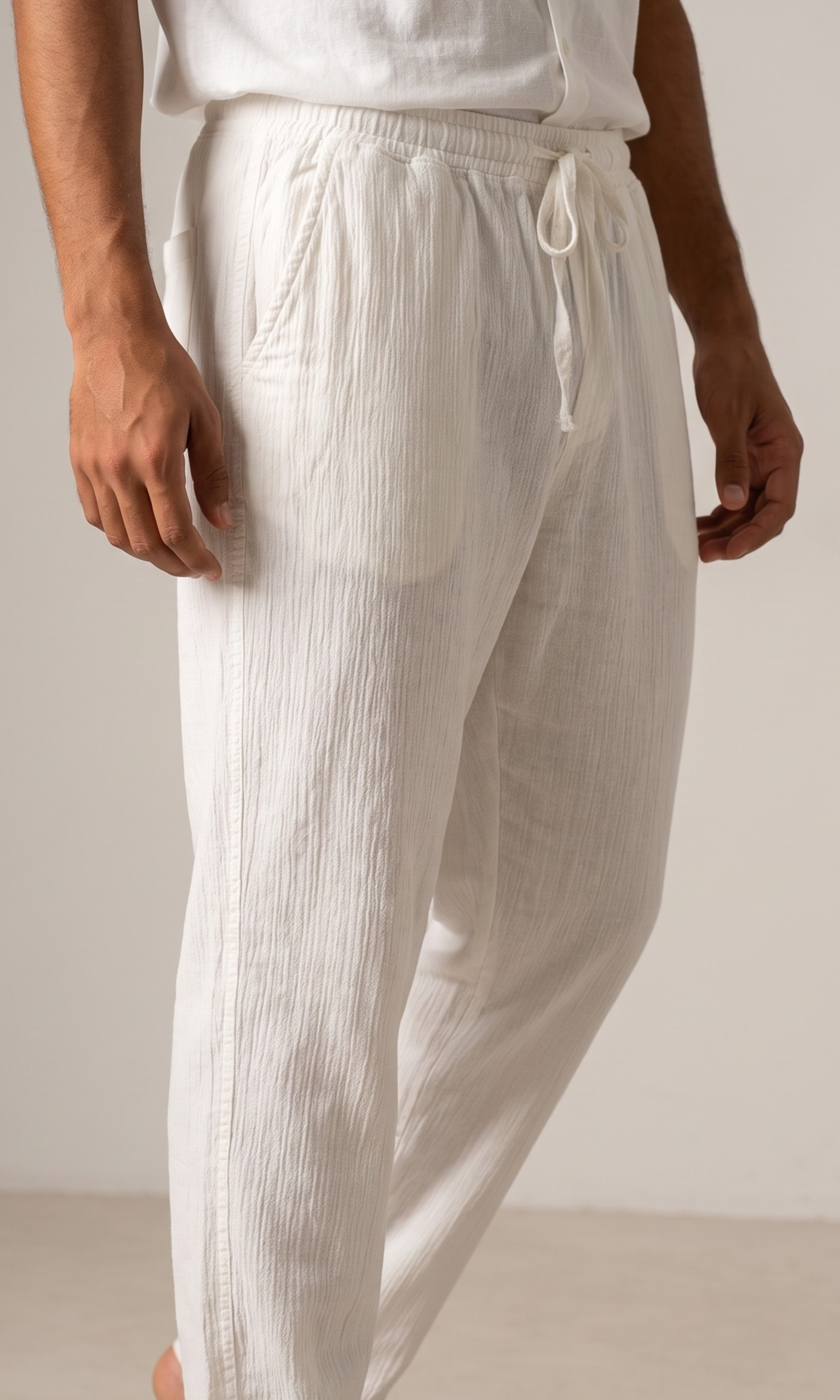Men Premium Ribbed Linen Pants (Off-White)