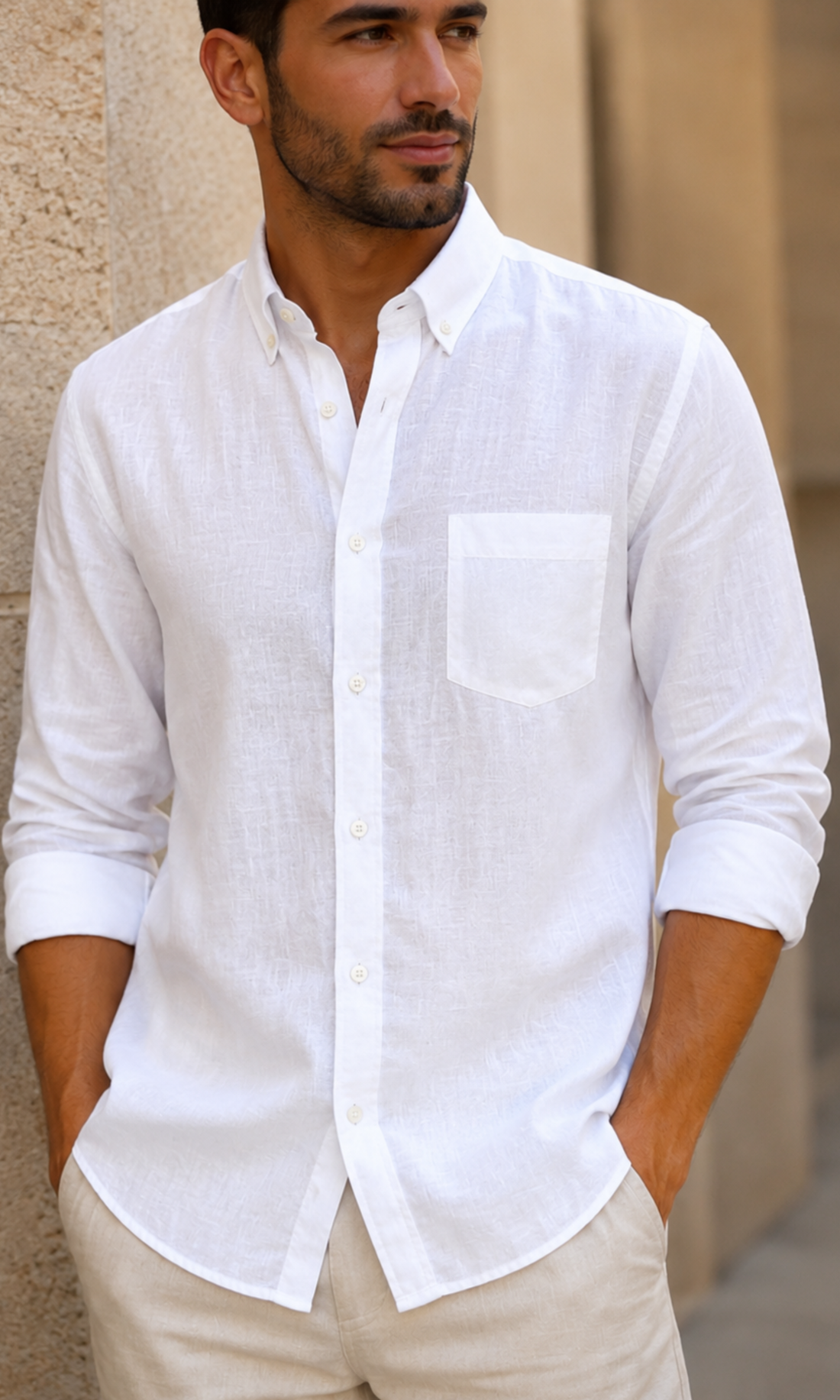 NEW-Men Linen Long Sleeve Shirt