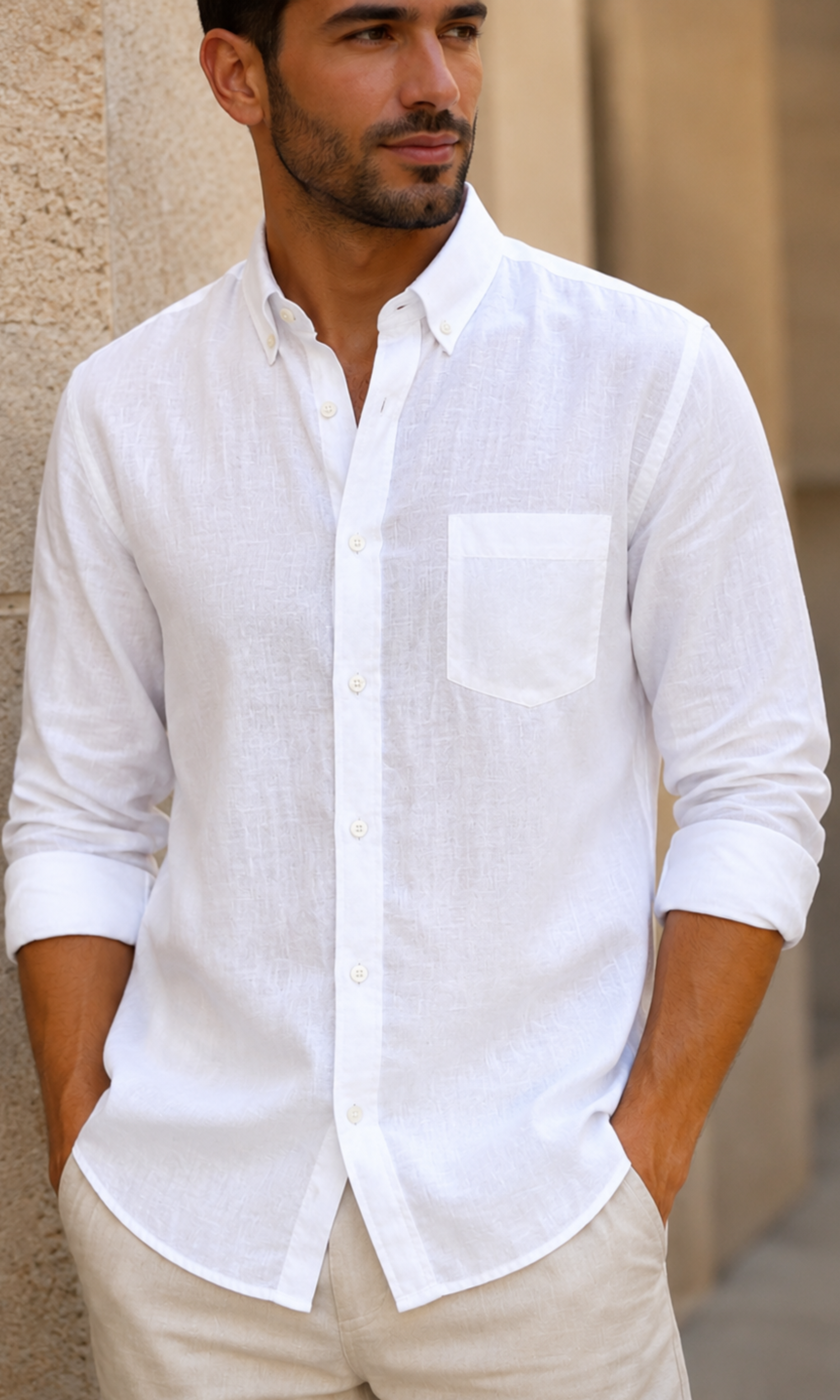 NEW-Men Linen Long Sleeve Shirt