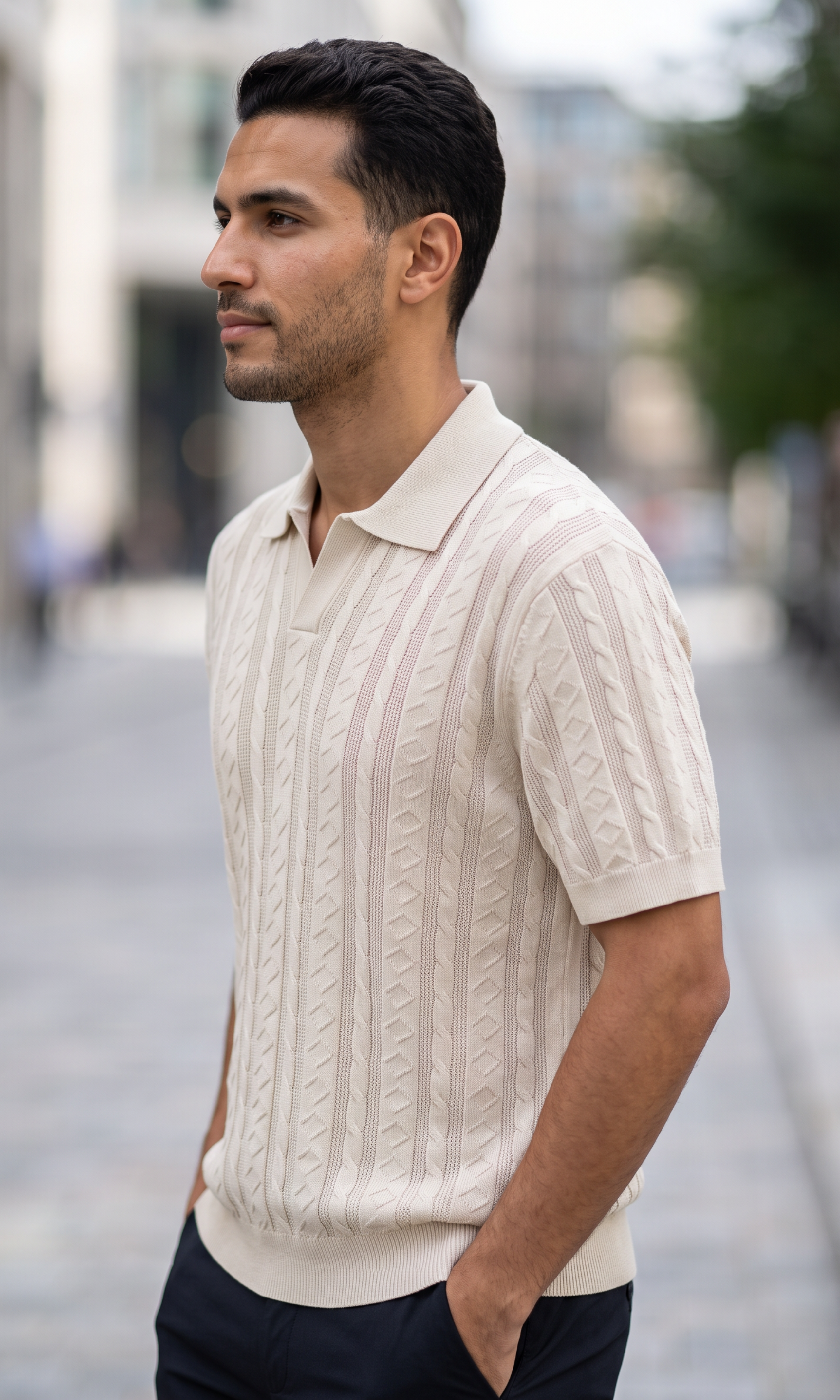 Men Textured Knit Regular Fit Polo