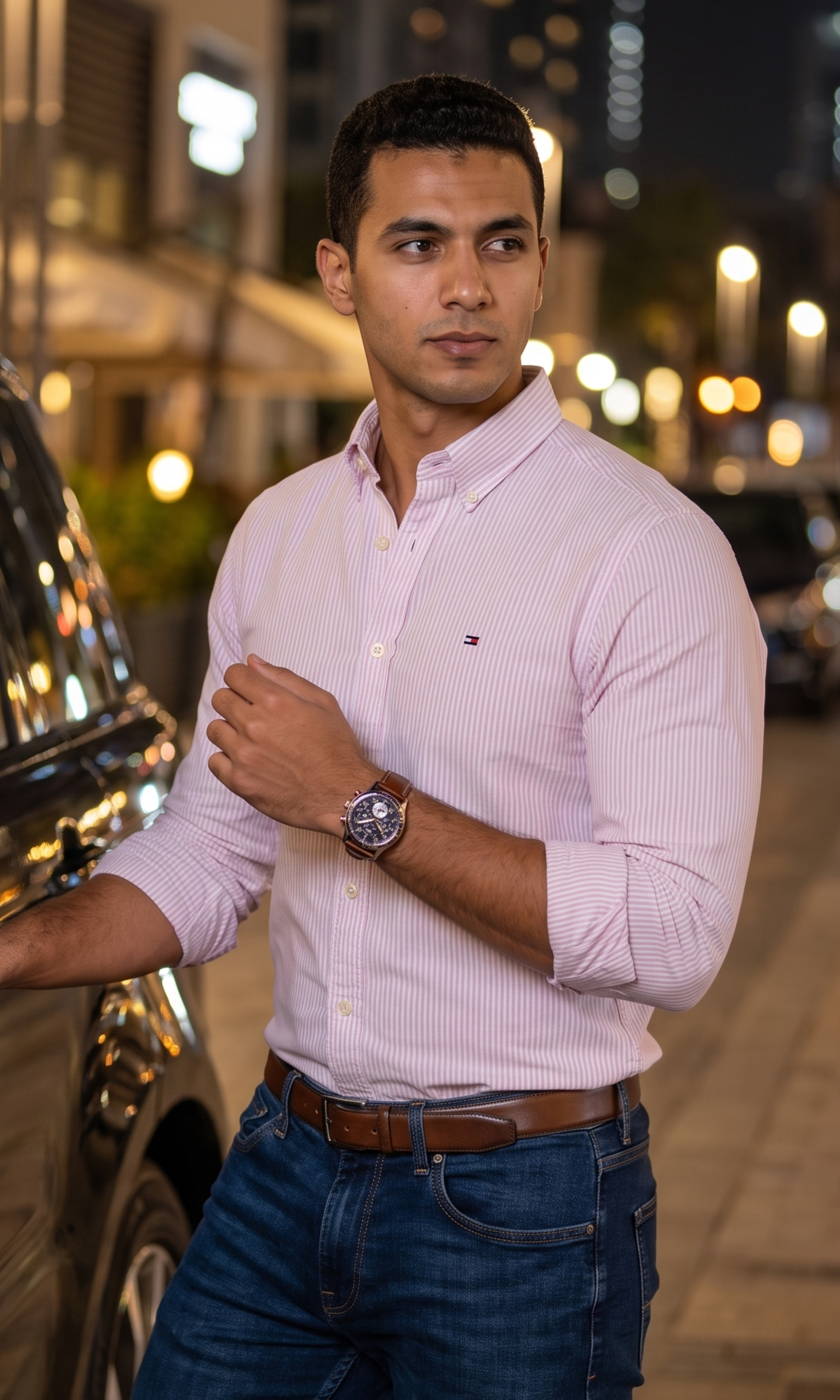 Men Striped Oxford Shirt With Button-Down Collar