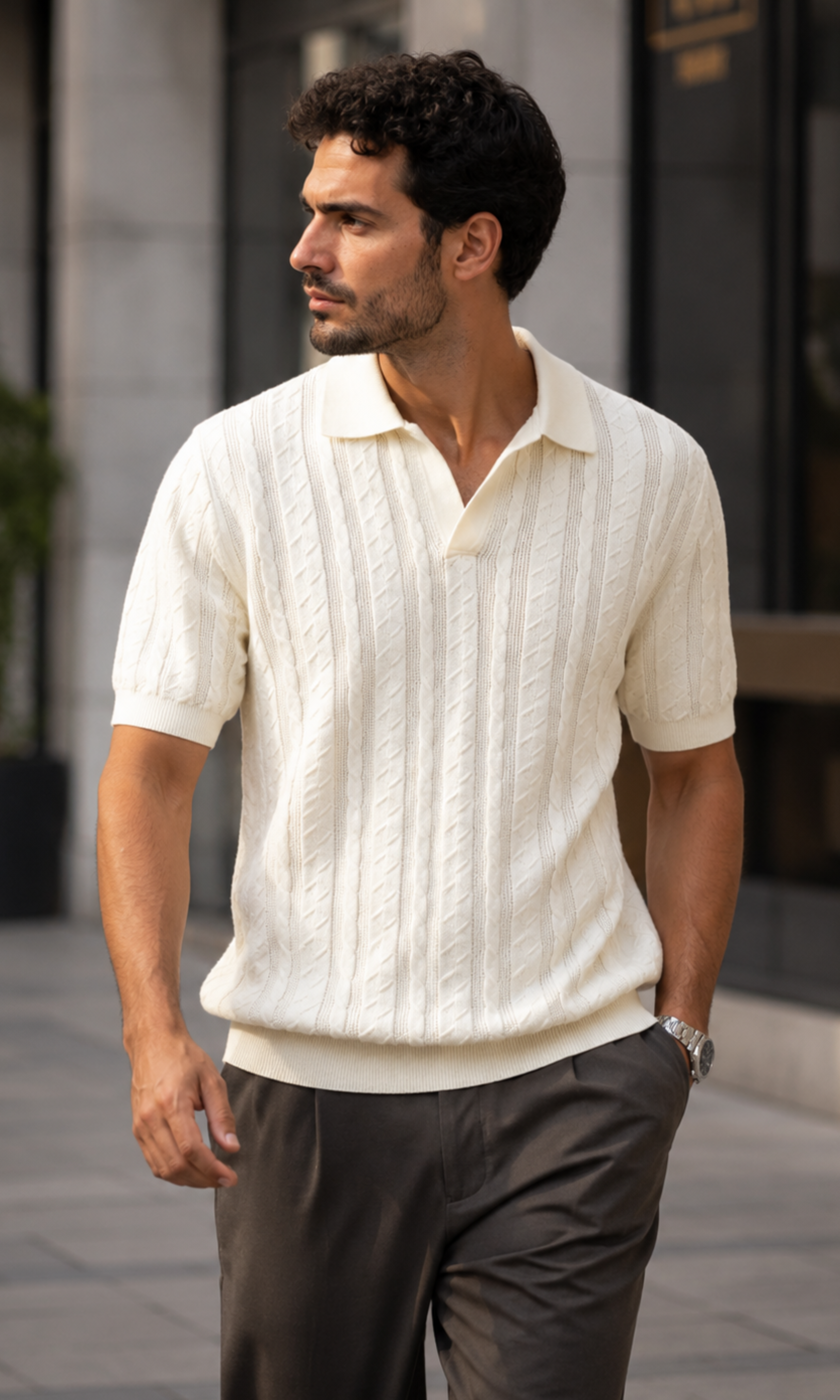 Men Textured Knit Regular Fit Polo