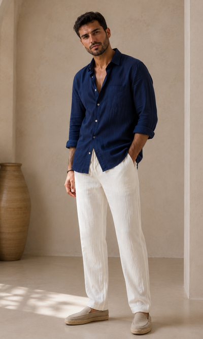 Men Premium Ribbed Linen Pants (Off-White)
