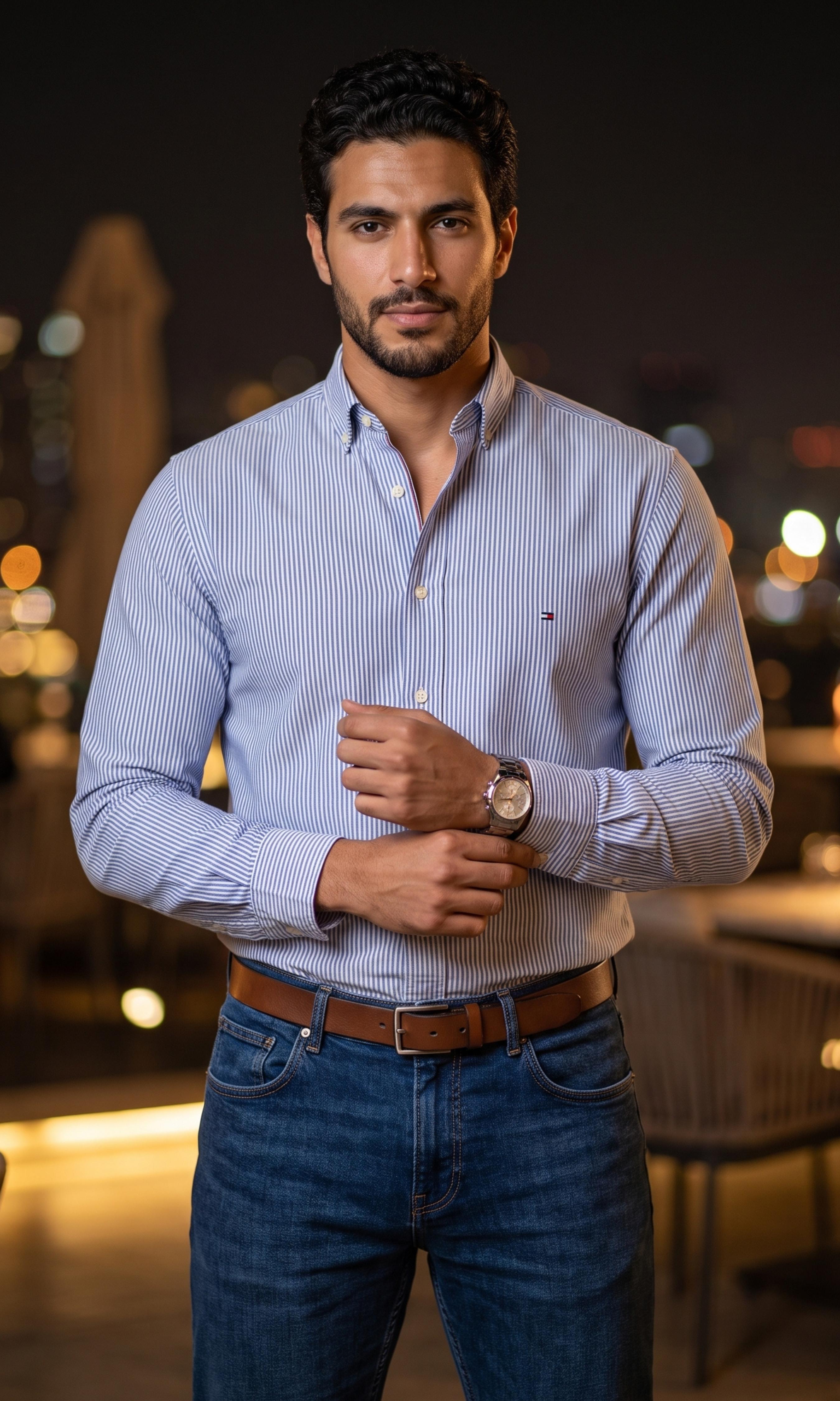 Men Striped Oxford Shirt With Button-Down Collar