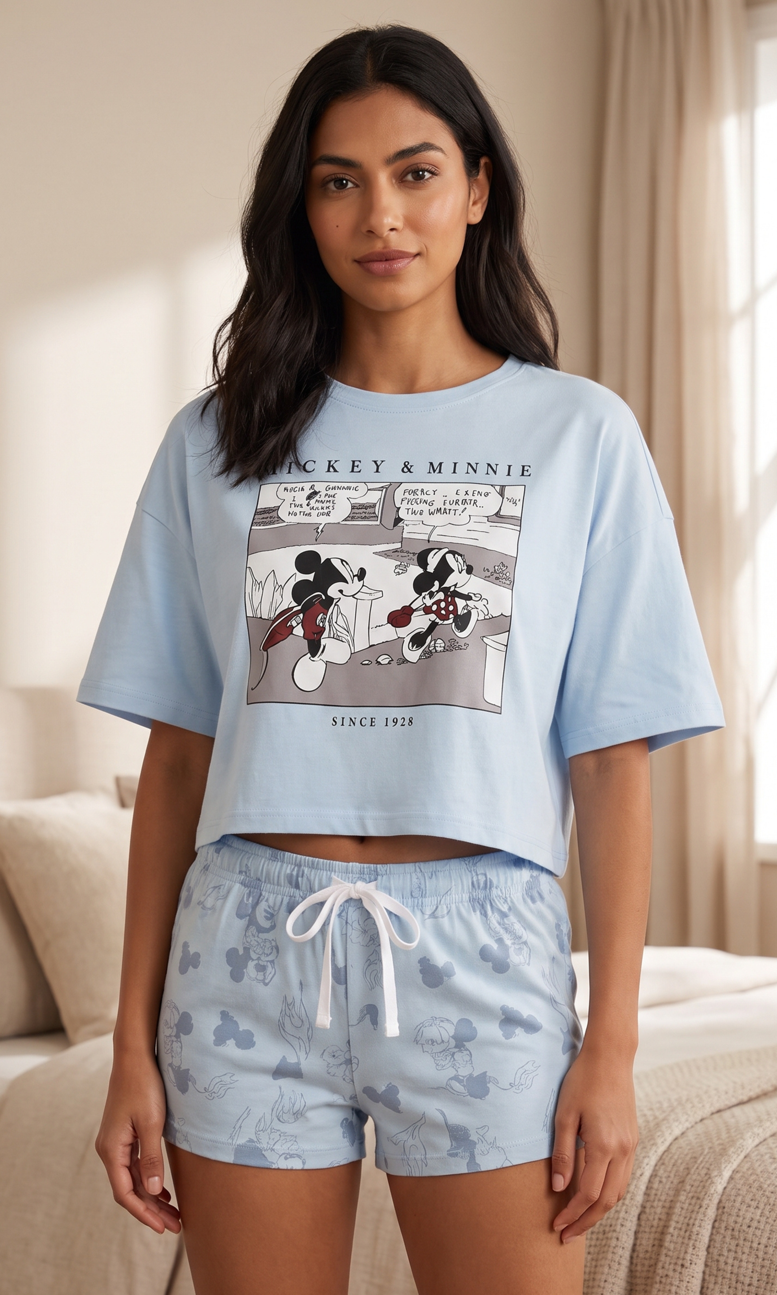 Women Printed Shorts Pajamas Set (Baby Blue)
