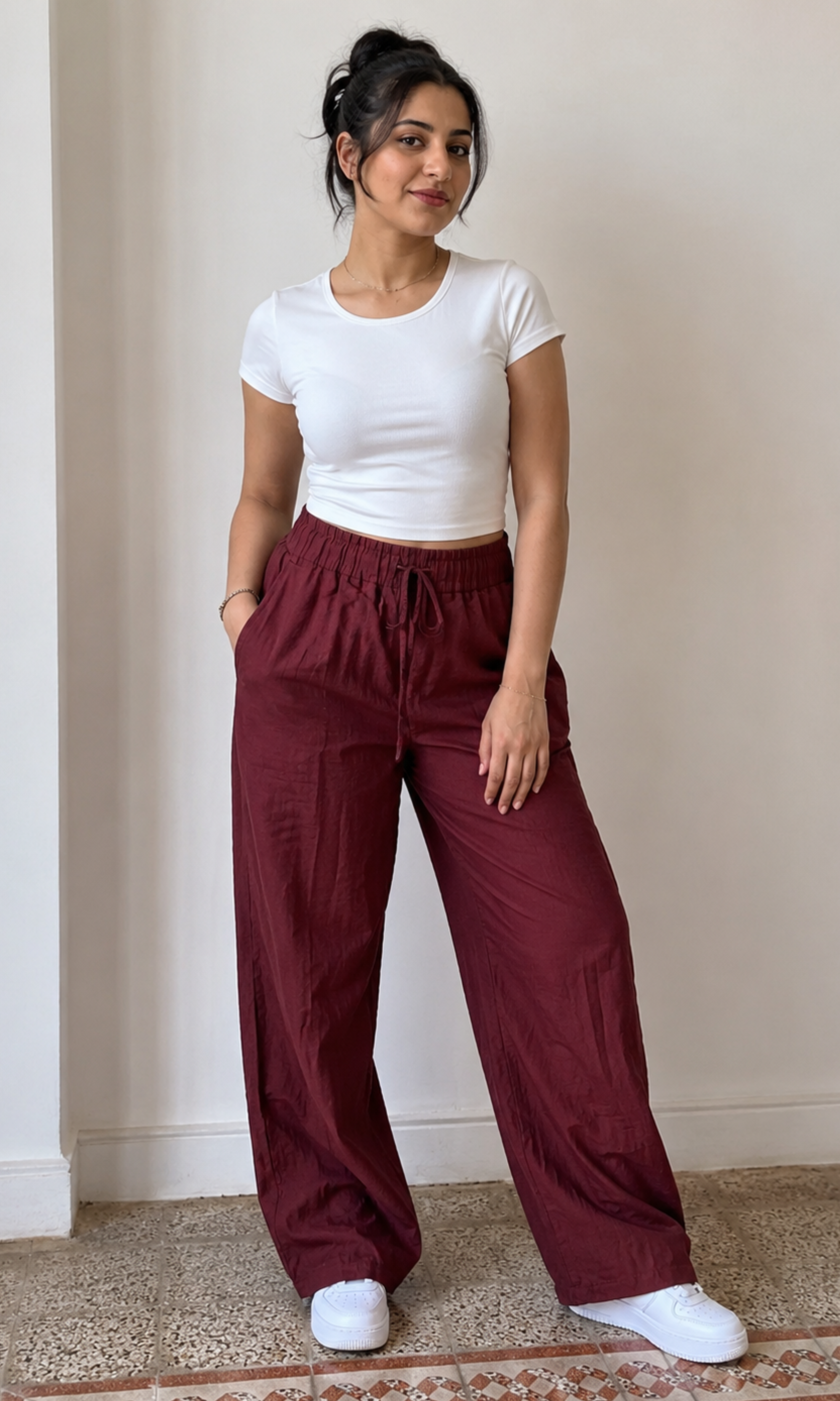 Women Relaxed Drawstring Wide Leg Pants (0602)