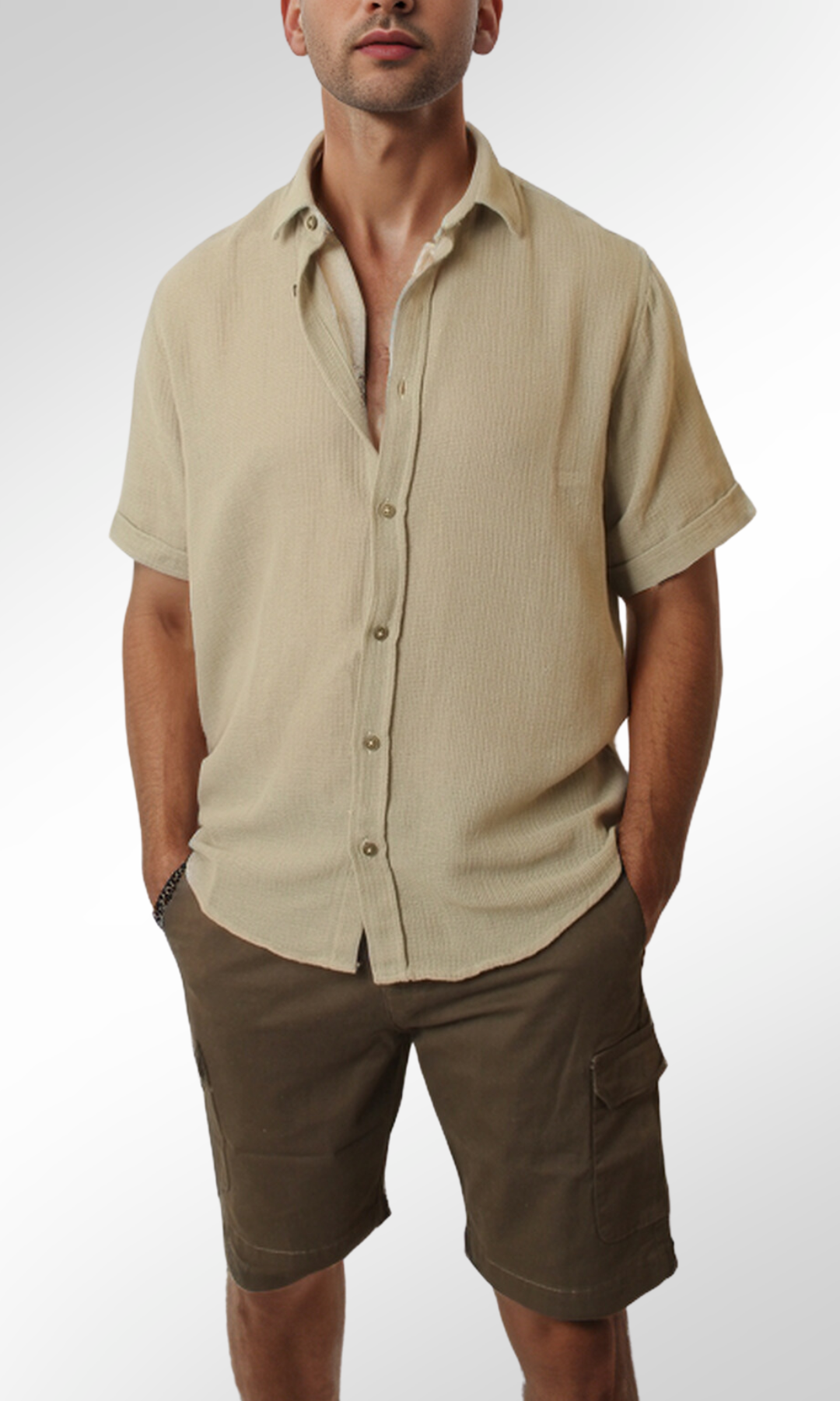 Men Regular Fit Shirt with Spread-Collar (Light Oil Green)
