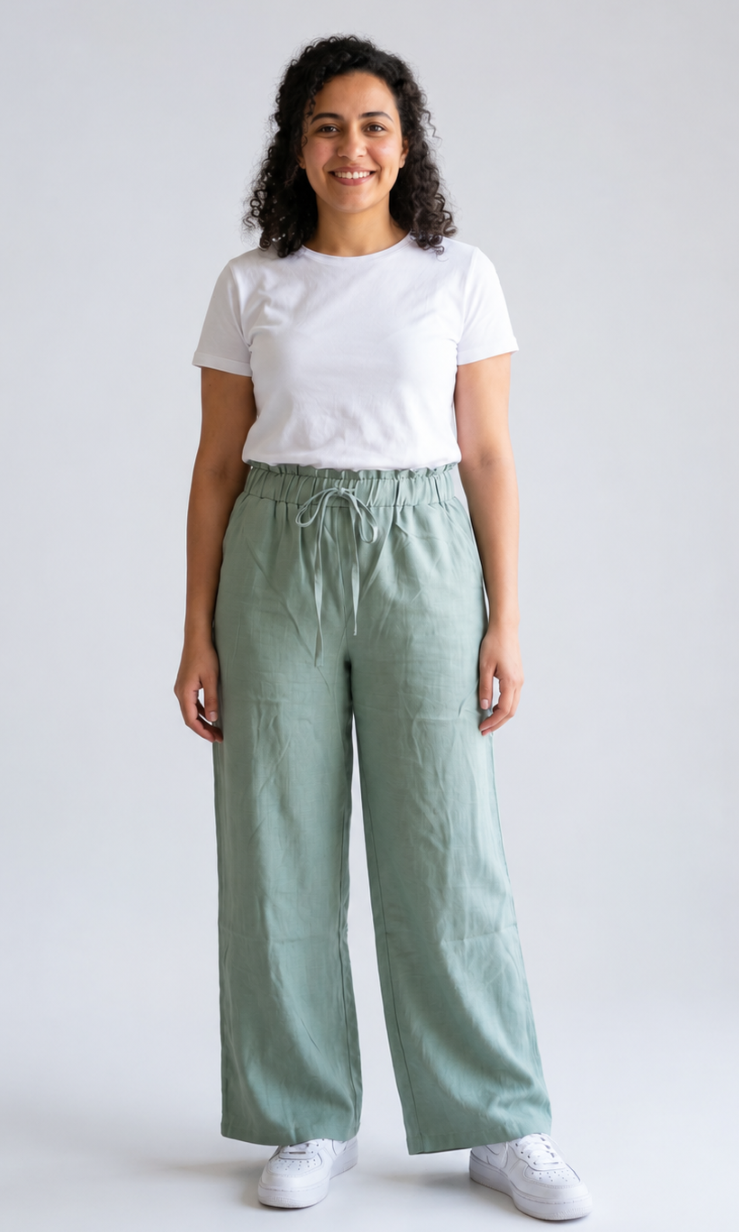 Women Linen Blend Wide Leg Pants (0605)