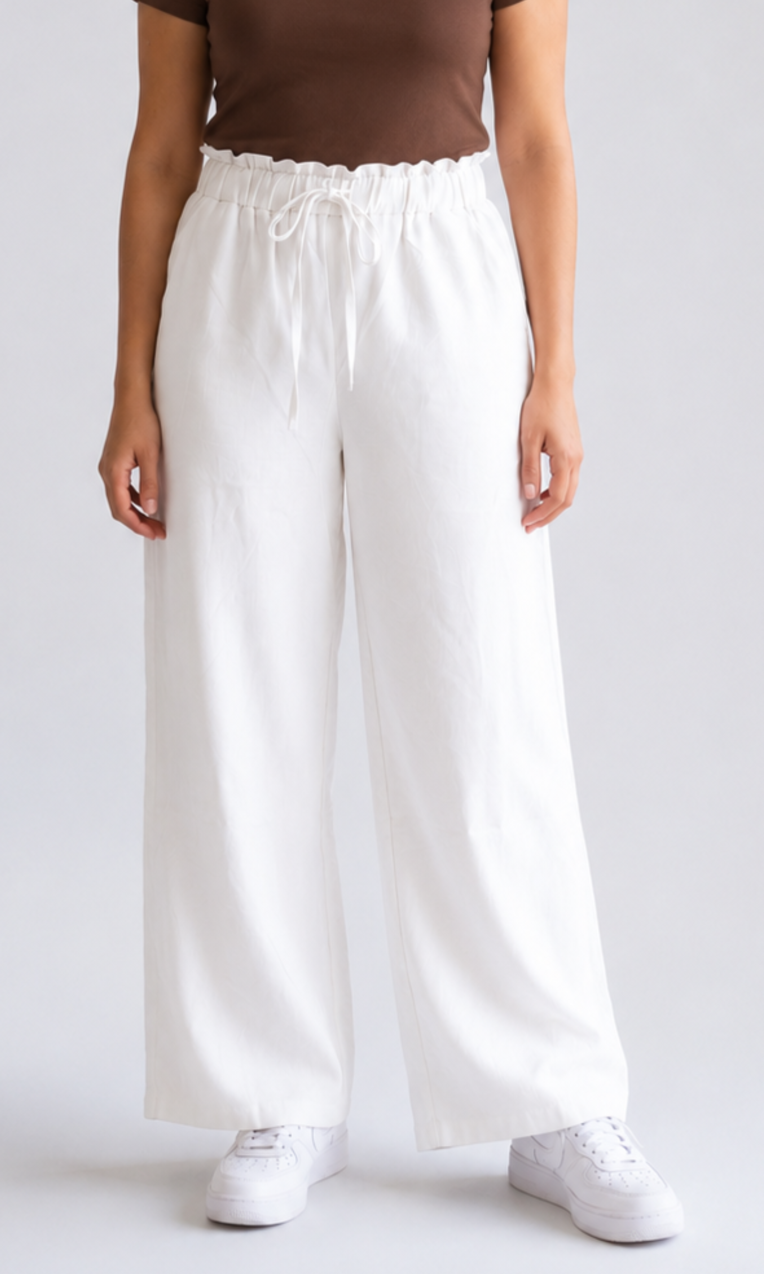 Women Linen Blend Wide Leg Pants (0605)