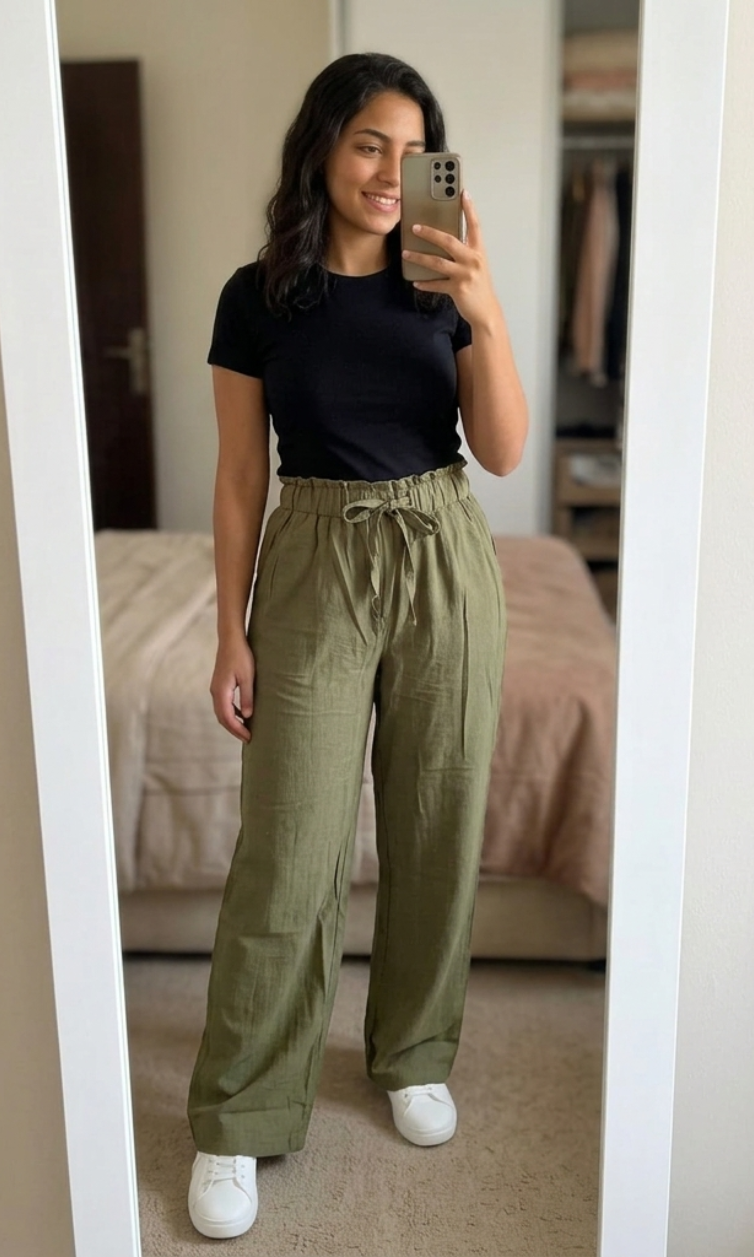 Women Relaxed Drawstring Wide Leg Pants (0602)