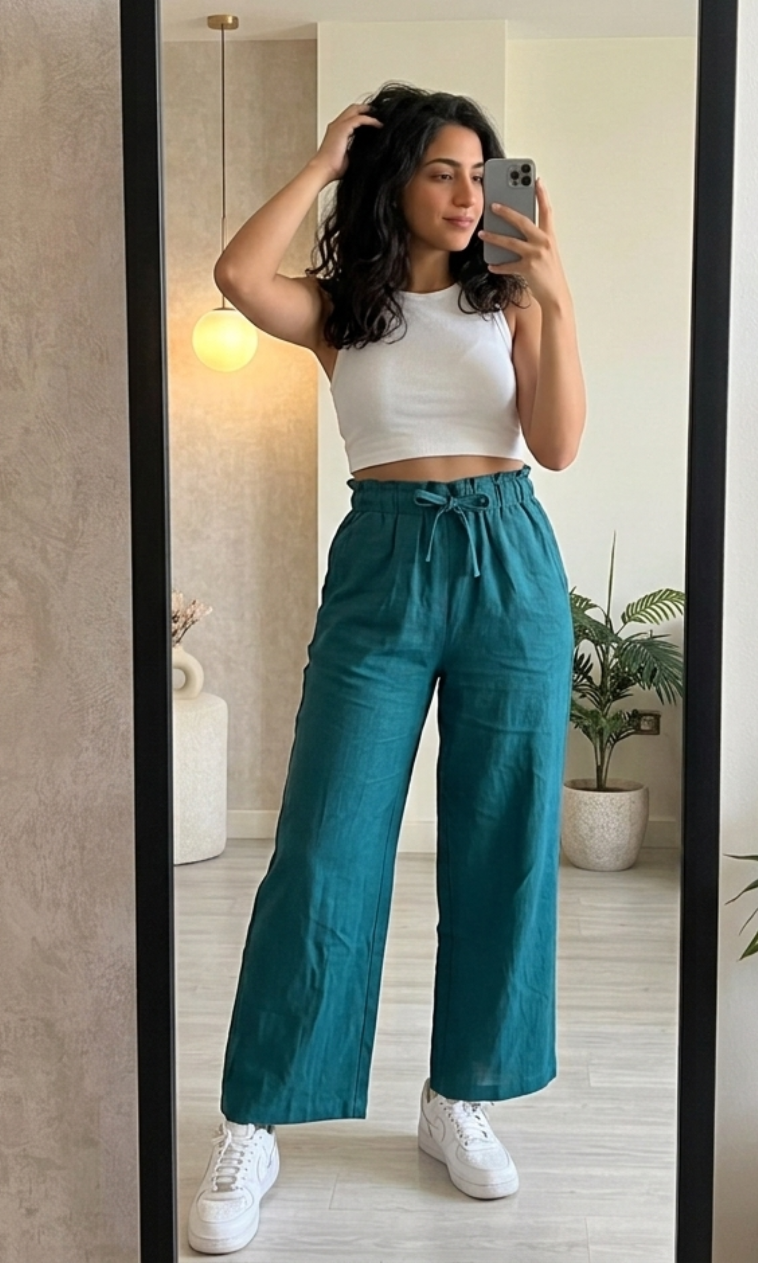 Women Relaxed Drawstring Wide Leg Pants (0602)