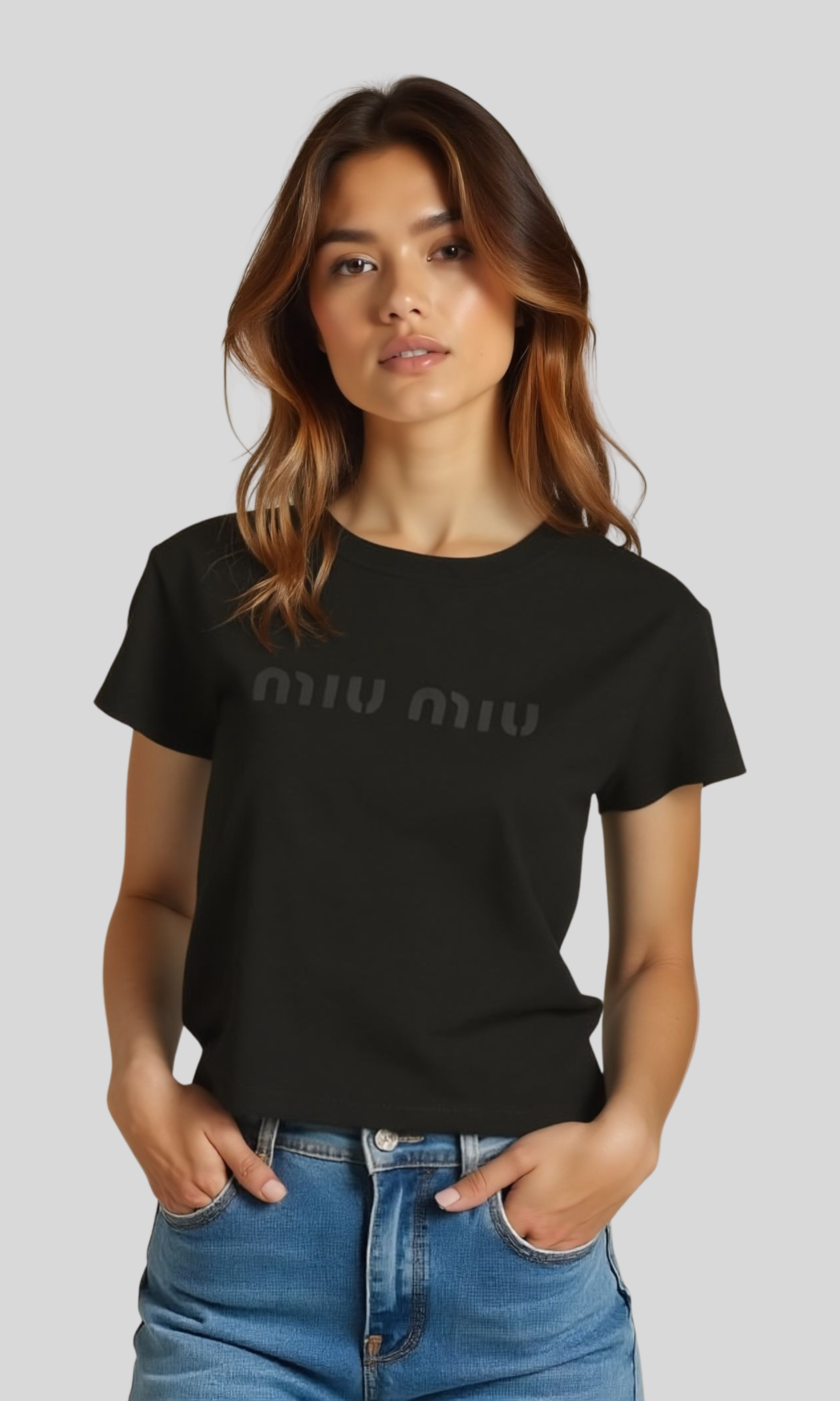 Women Miu Miu Logo Short Sleeve T-Shirt