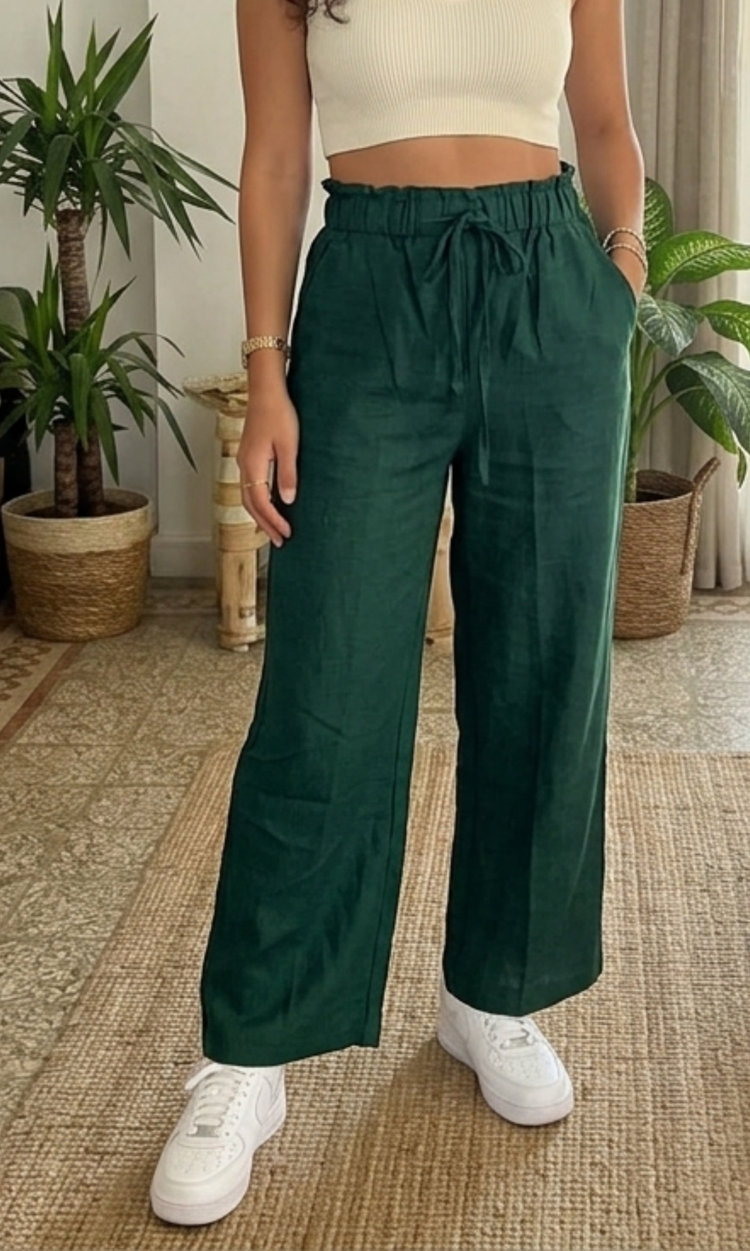 Women Relaxed Drawstring Wide Leg Pants (0602)