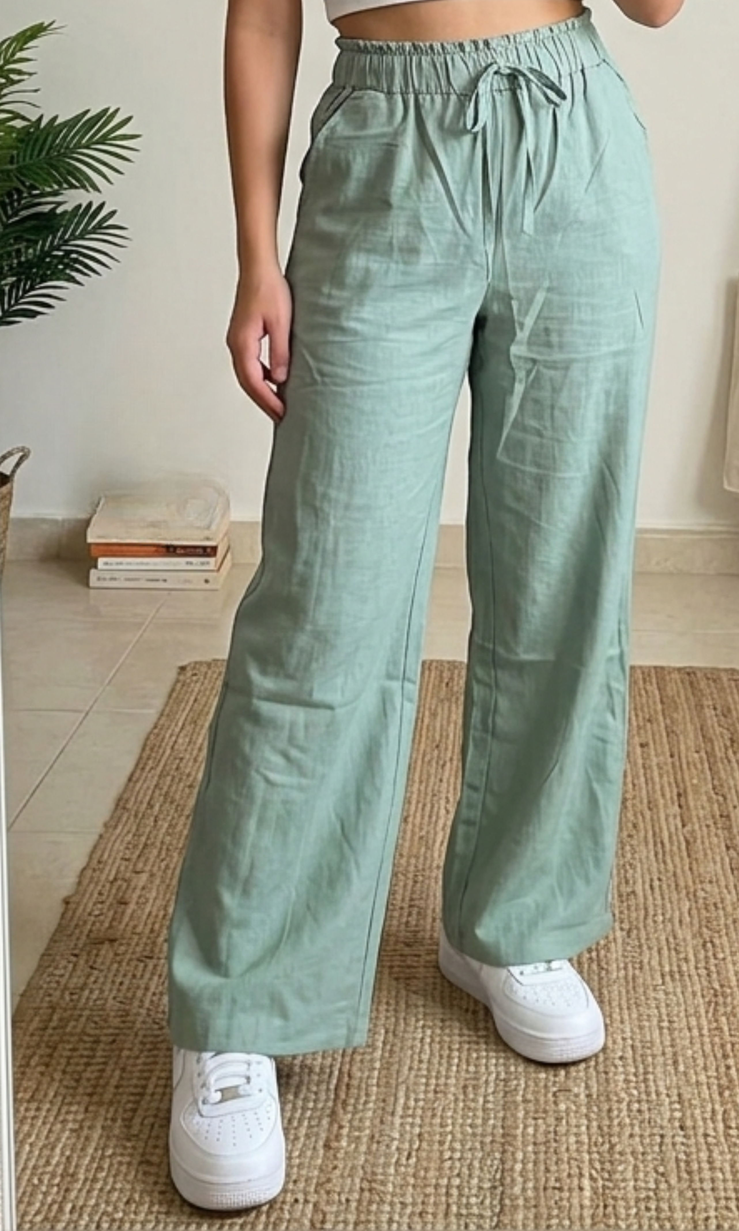 Women Relaxed Drawstring Wide Leg Pants (0602)