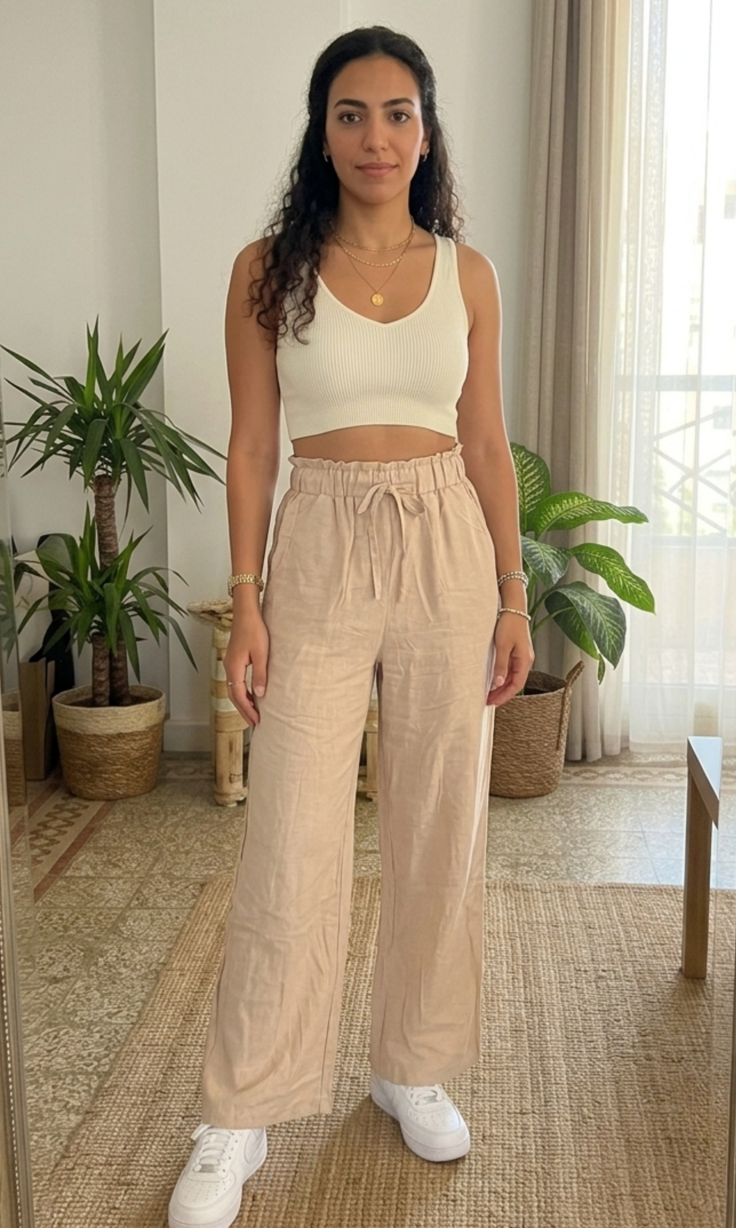 Women Relaxed Drawstring Wide Leg Pants (0602)